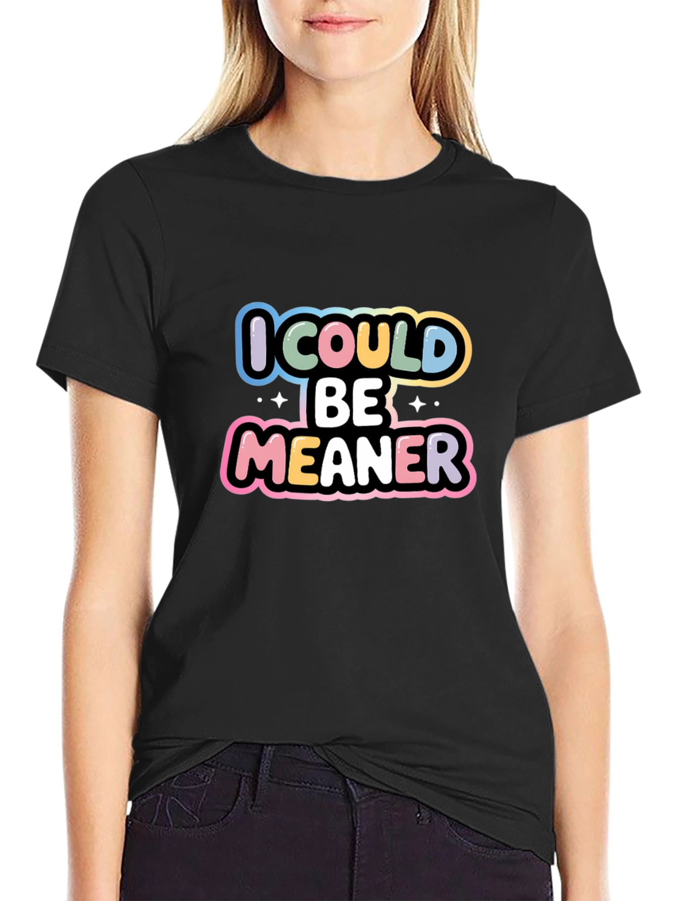 Black I Could Be Meaner Black Graphic Tee view 2