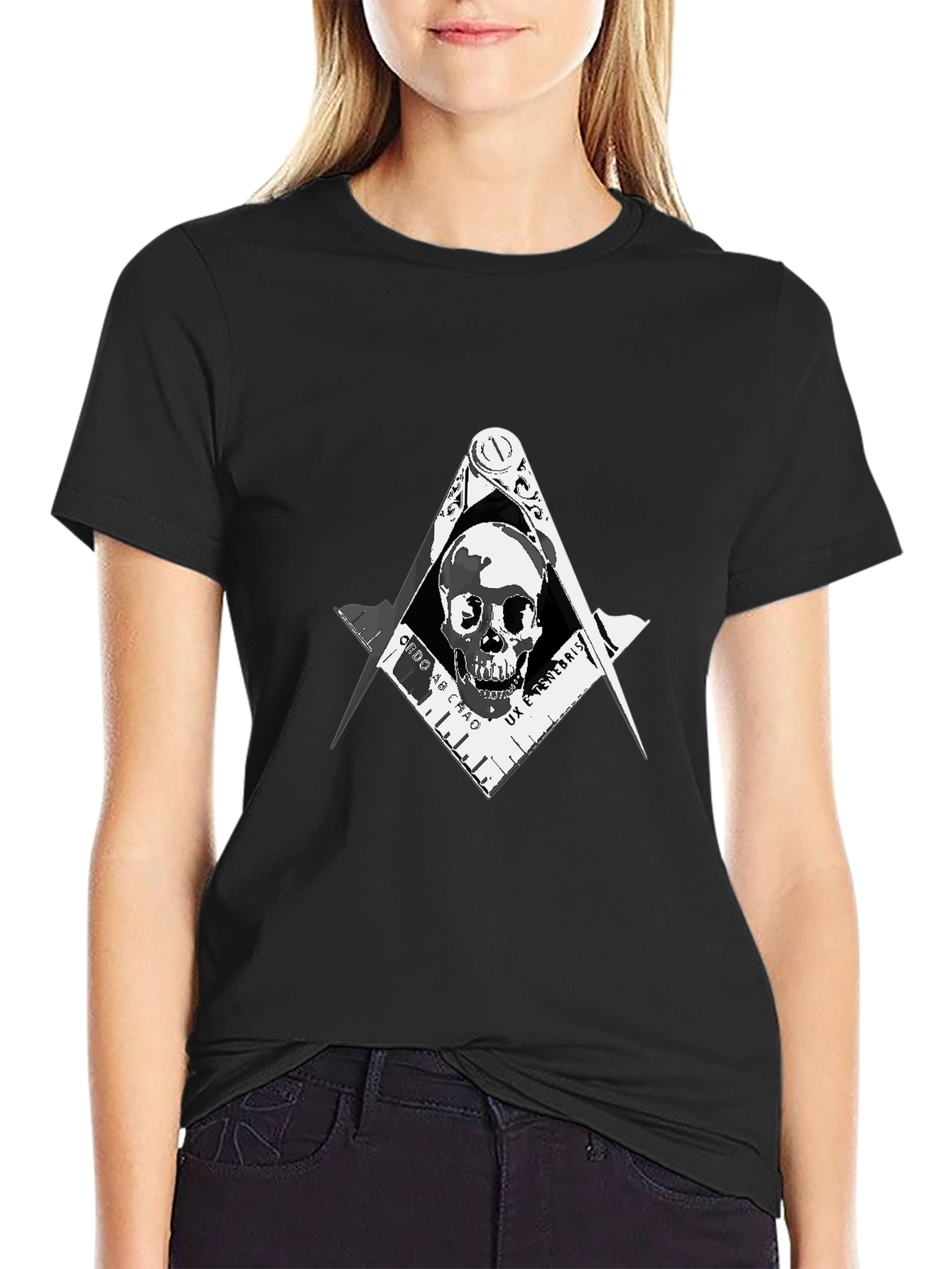 Black Skull Masonic T-Shirt - Men's Graphic Tee view 2