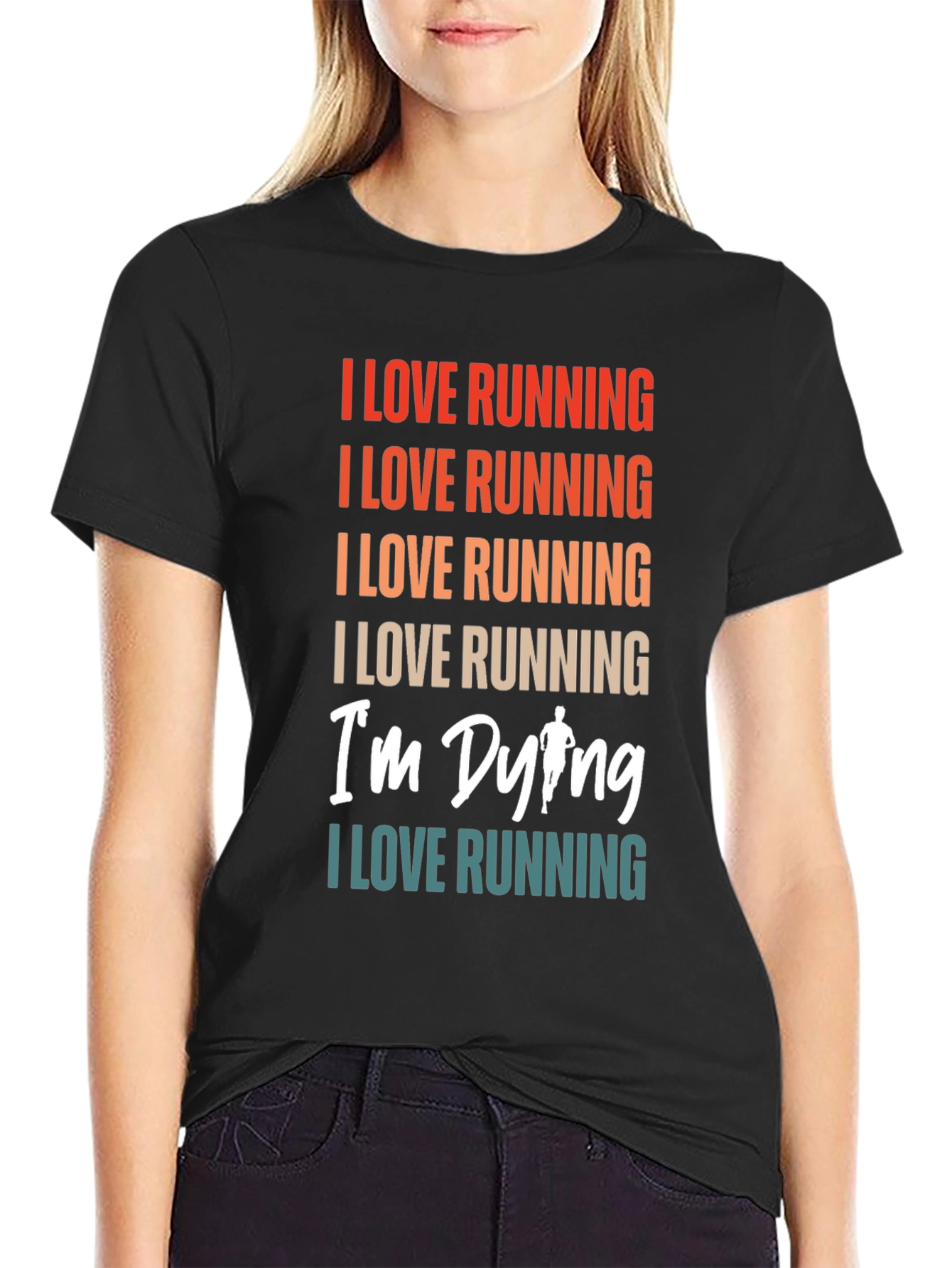 Black I Love Running T-Shirt - Funny Running Apparel view 2