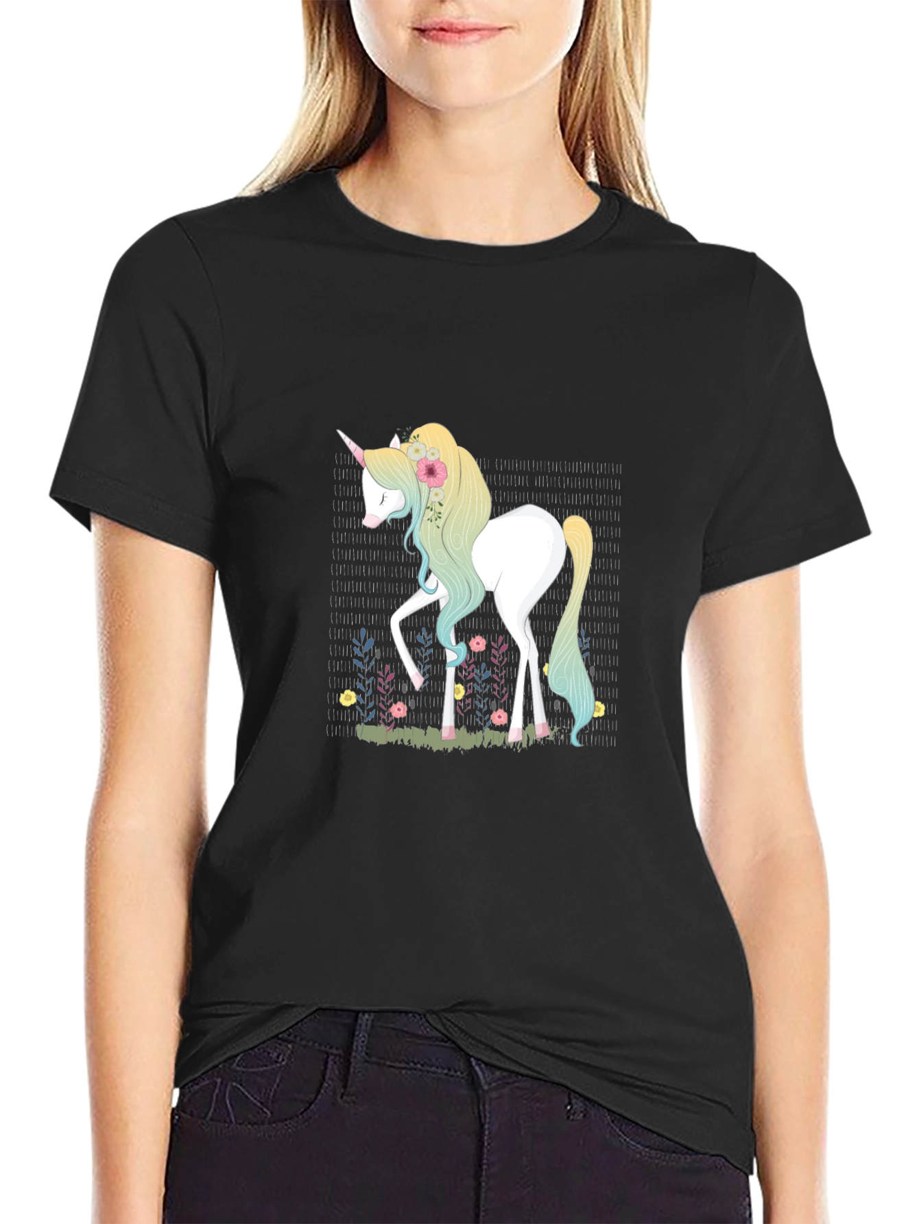 Black Unicorn Graphic Tee - Black Cotton T-Shirt view 2