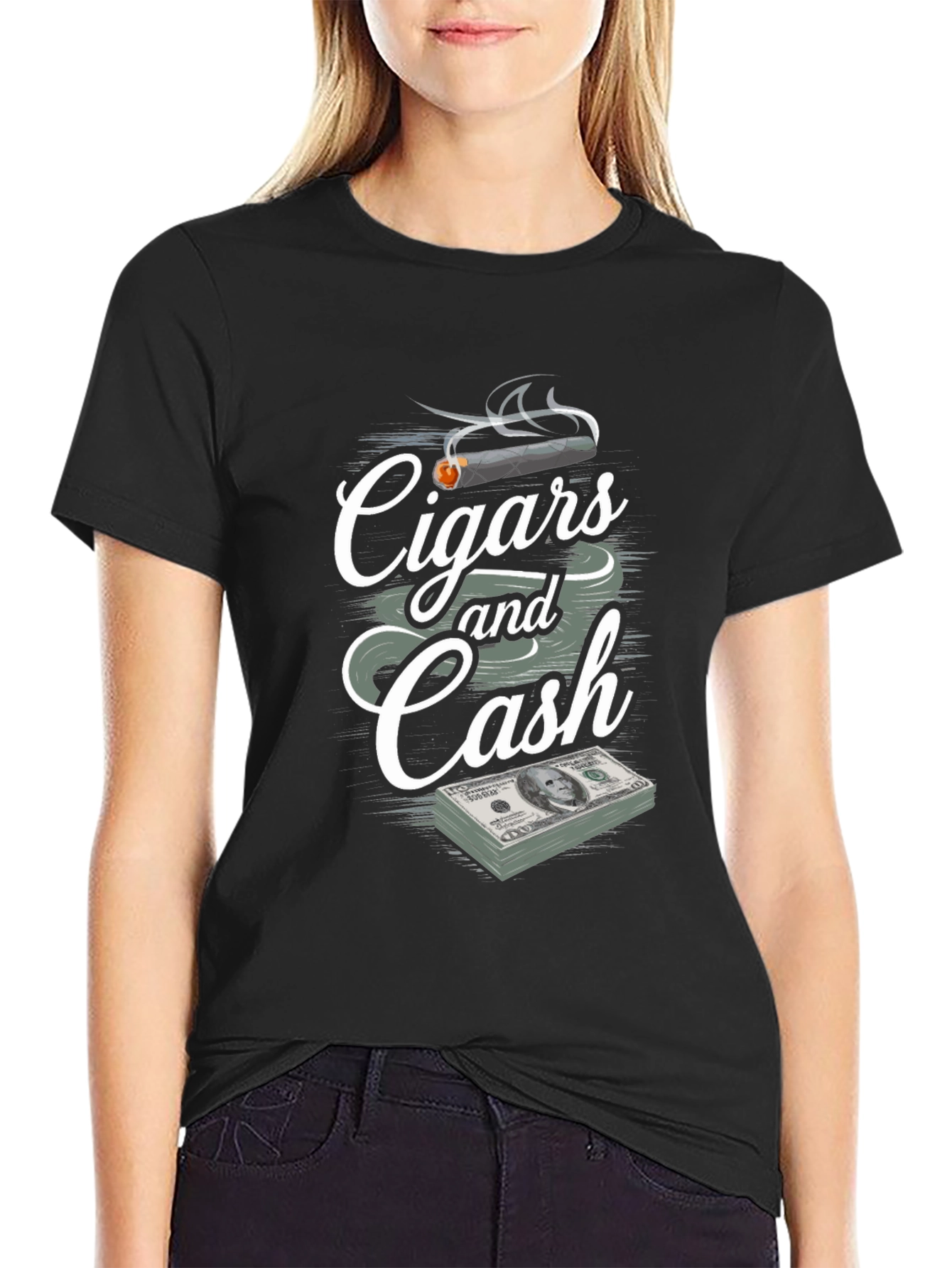 Black Cigars and Cash Graphic Print T-Shirt view 2