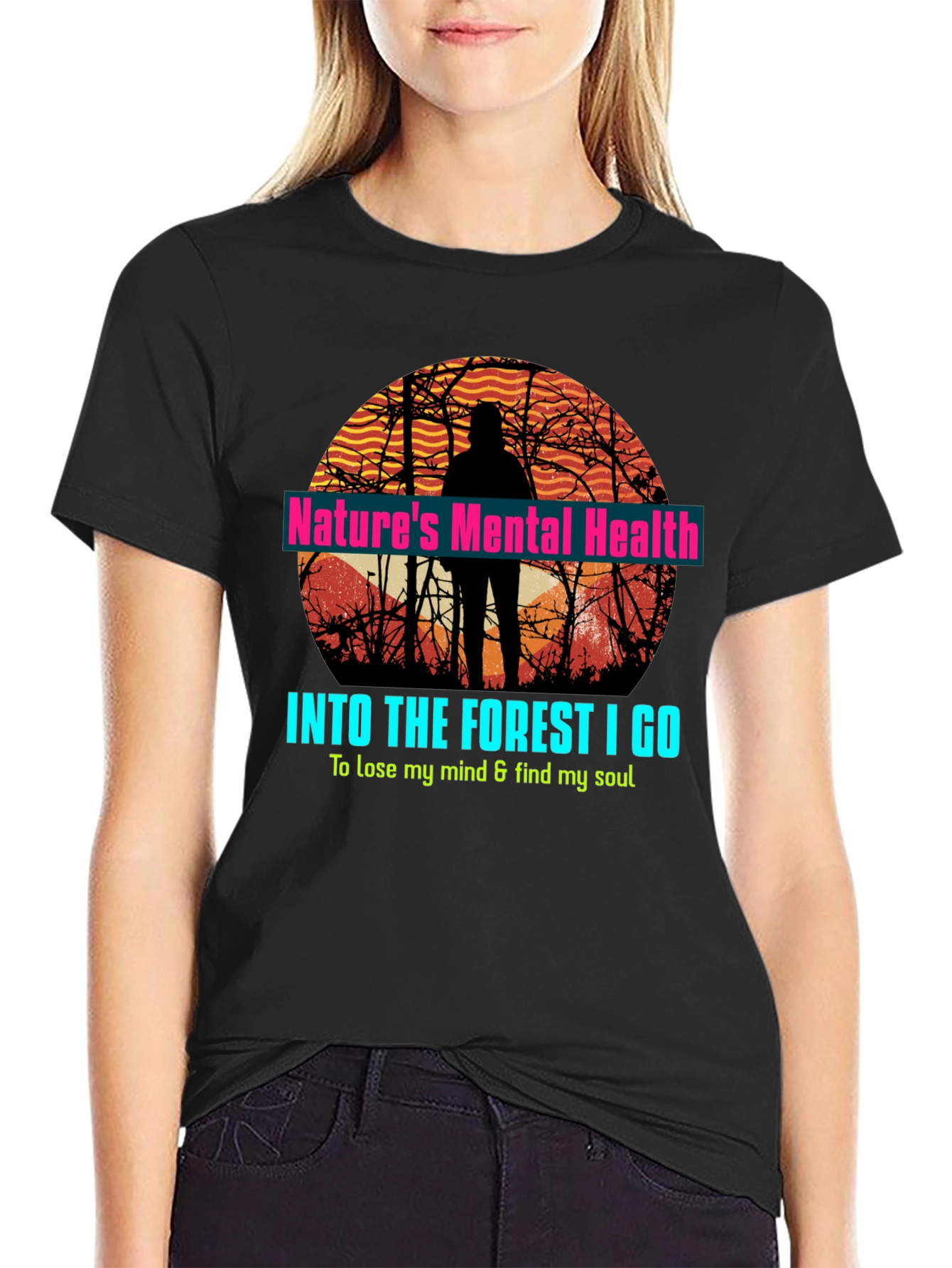 Black Nature's Mental Health Forest T-Shirt view 2
