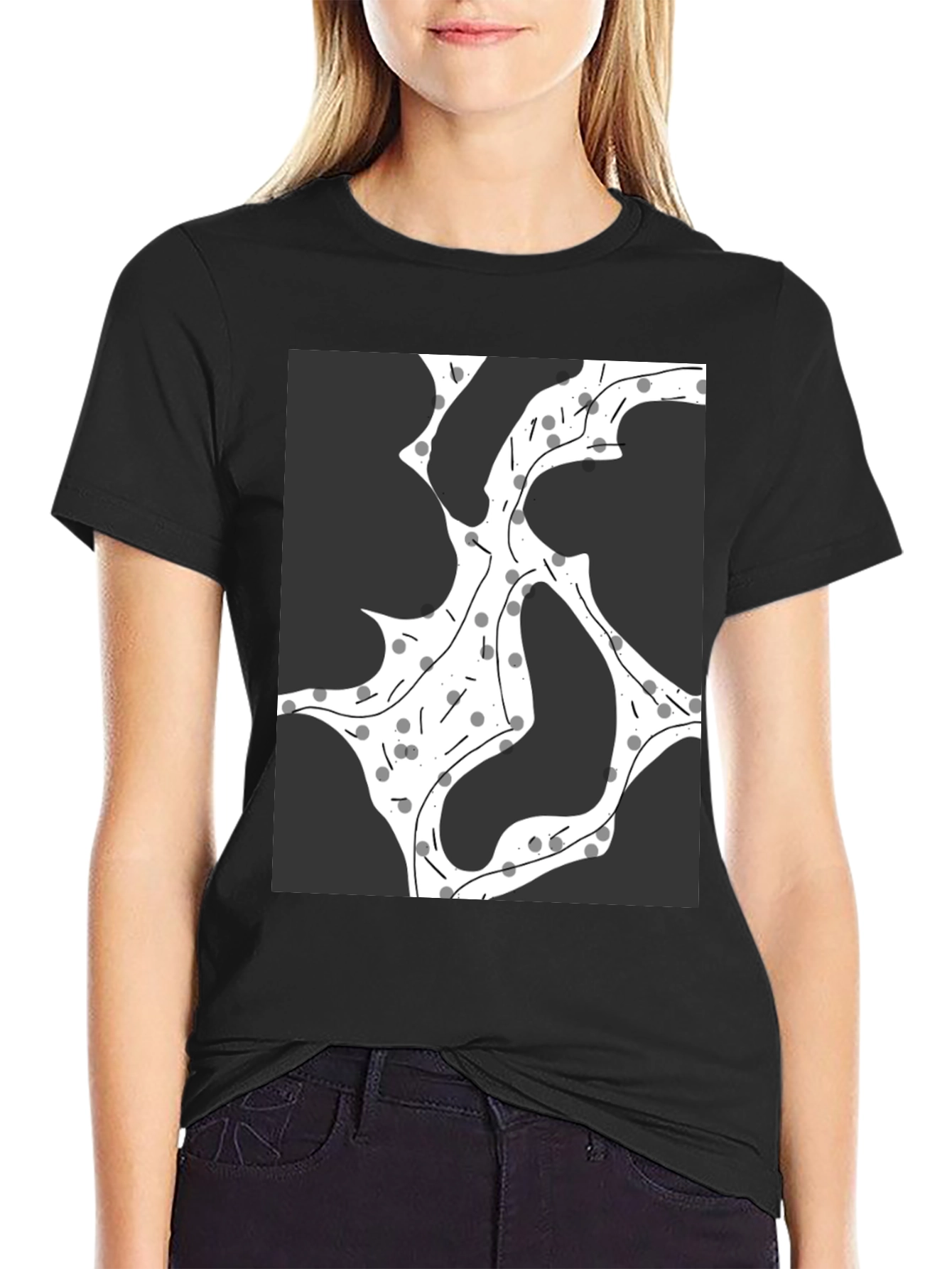 Black Abstract Graphic Print Black T-Shirt view 2