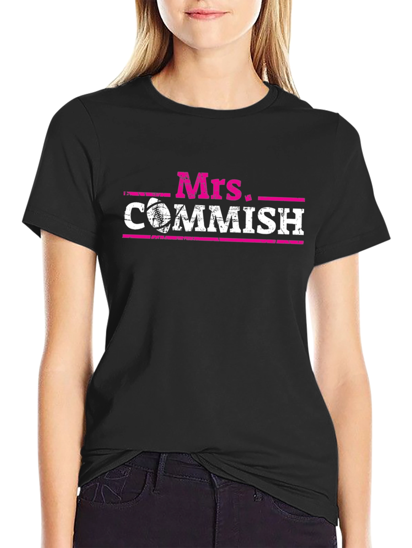 Black Mrs. Commish Football T-Shirt view 2