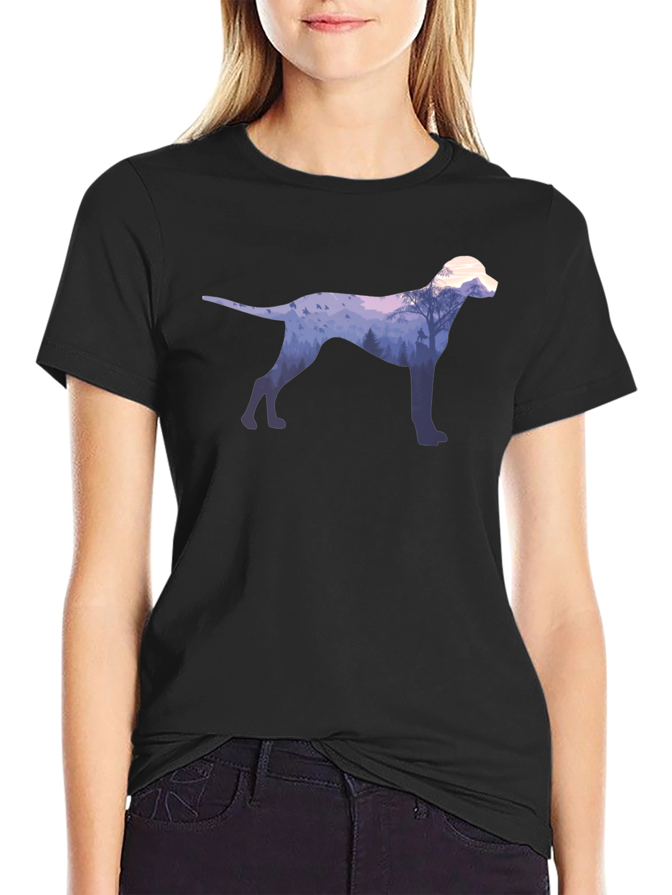 Black Dog Silhouette Forest Graphic Tee - Black view 2