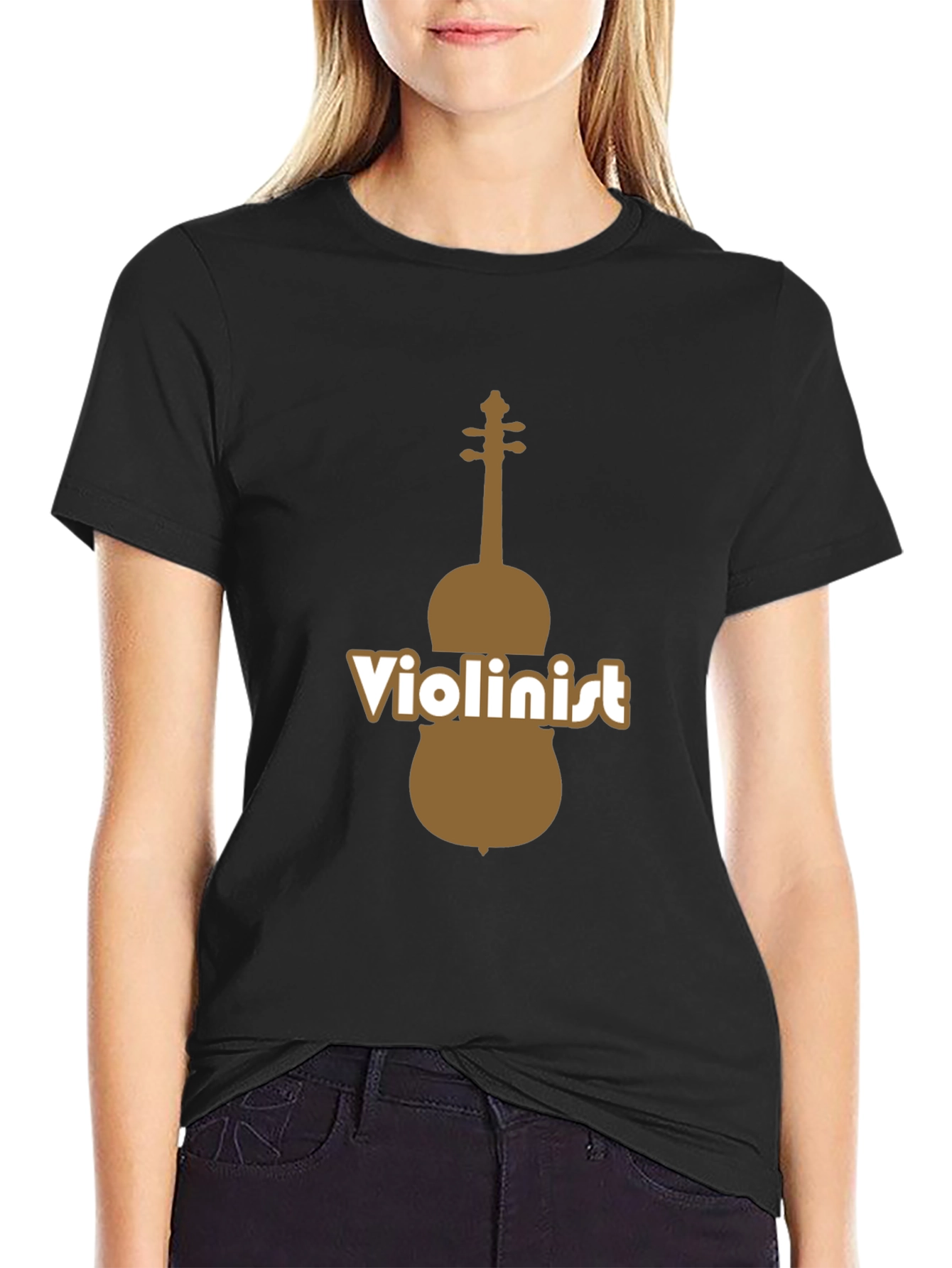 Black Violinist Graphic Tee - Black Cotton Blend T-Shirt view 2
