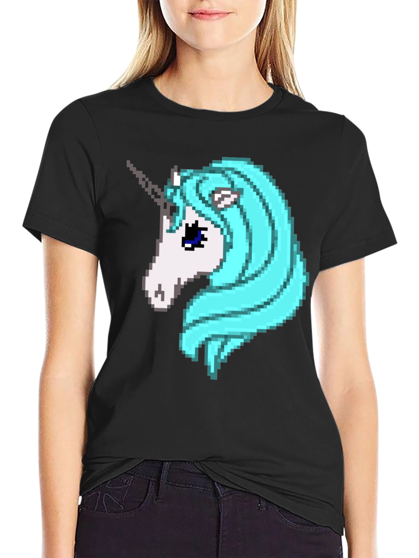 Black Pixel Unicorn Graphic Tee - Black Cotton Blend view 2