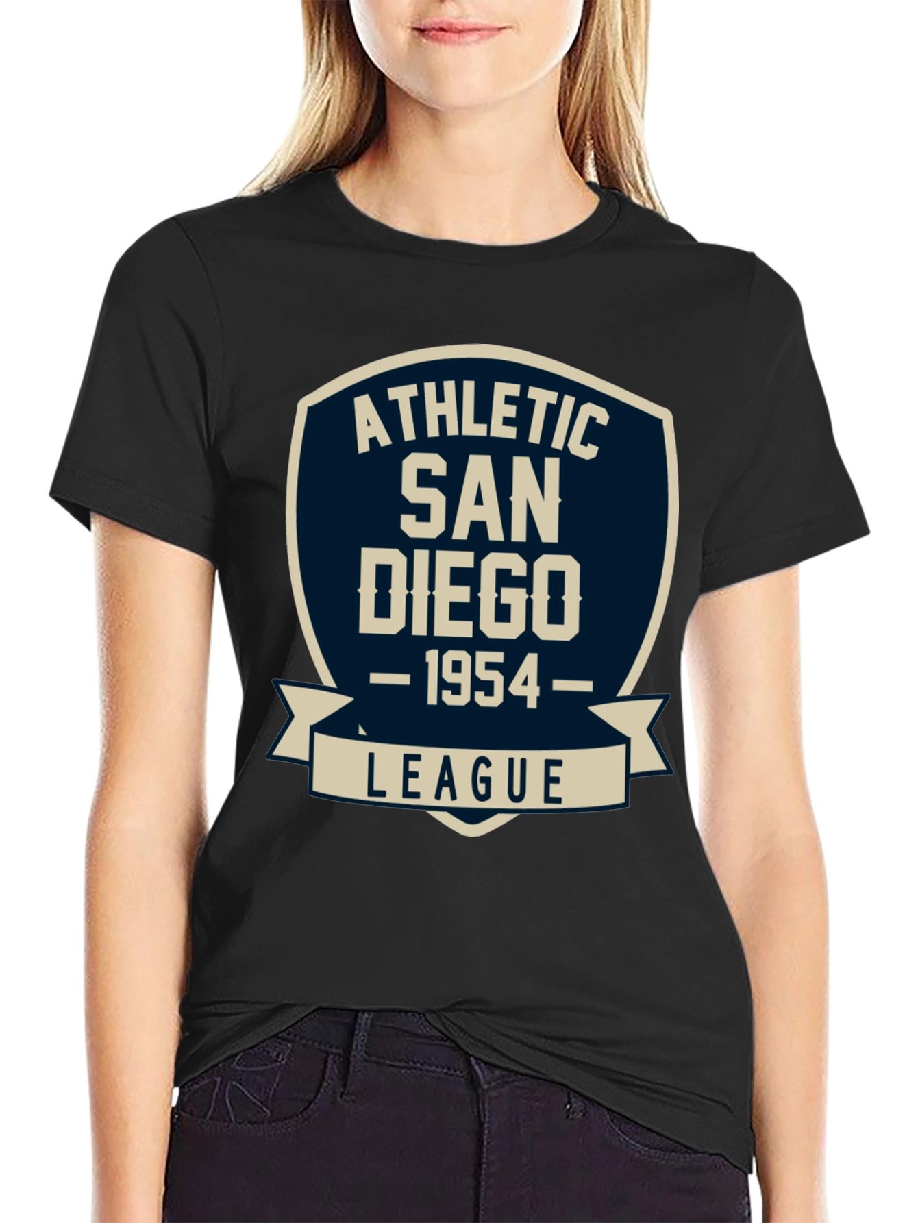 Black Athletic San Diego League T-Shirt - Vintage Style Tee view 2