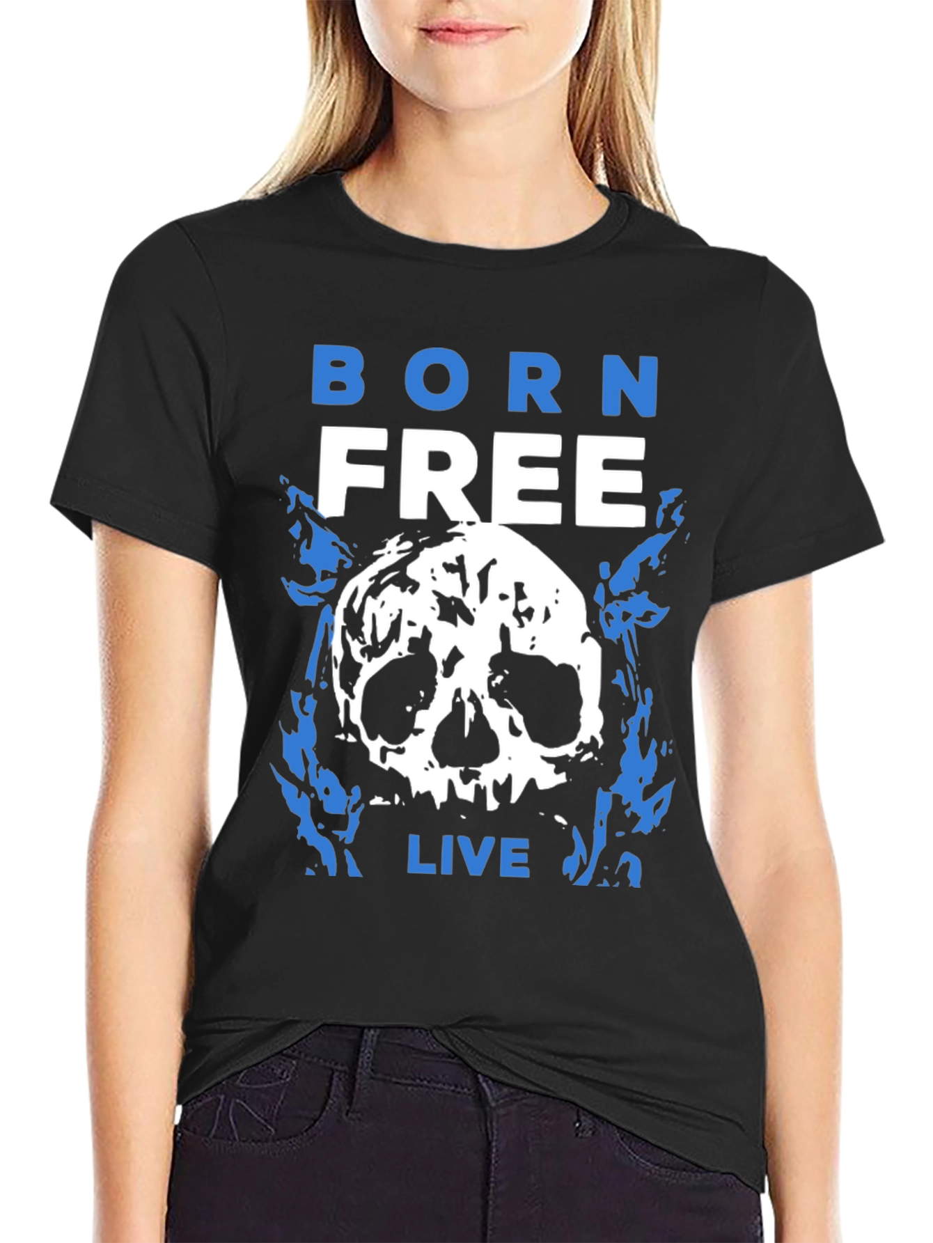 Black Born Free Skull Graphic T-Shirt - Black view 2