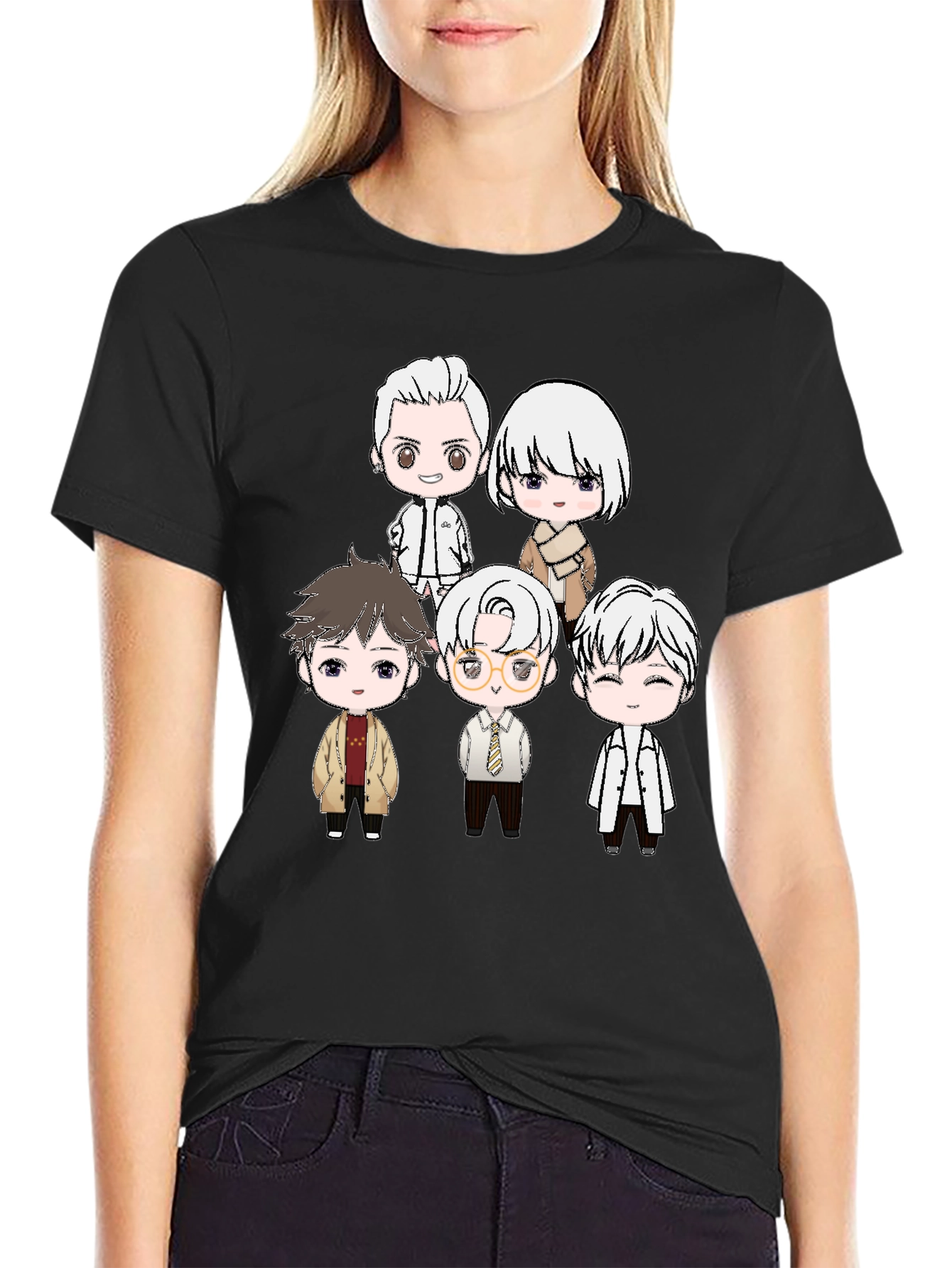 Black Anime Character Print Black T-Shirt view 2