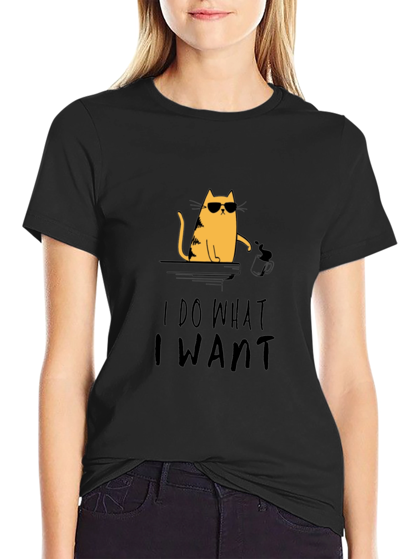 Black I Do What I Want Cat Graphic Tee - Cool & Casual Black T-Shirt view 2