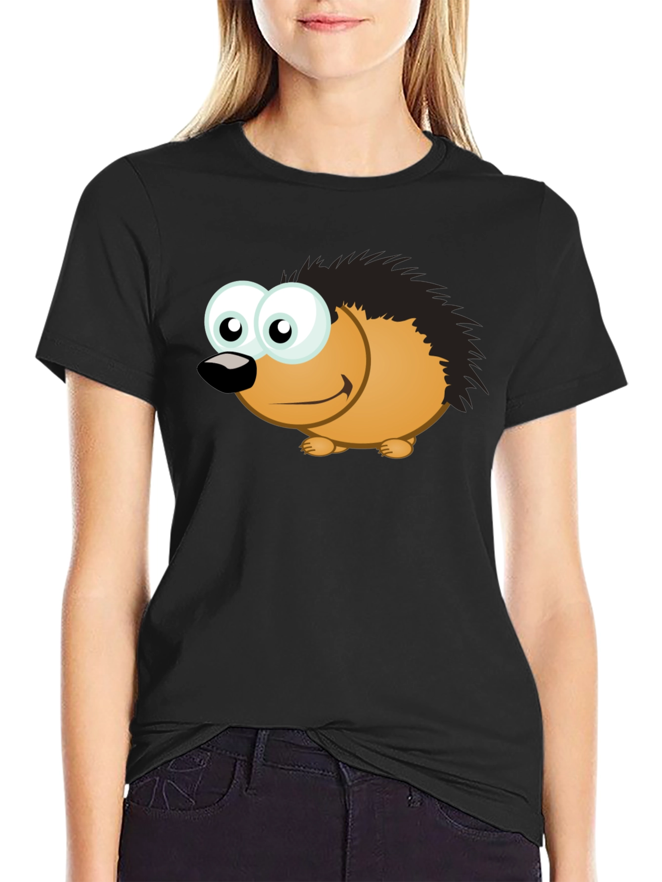 Black Cartoon Hedgehog T-Shirt - Men's Black Tee view 2