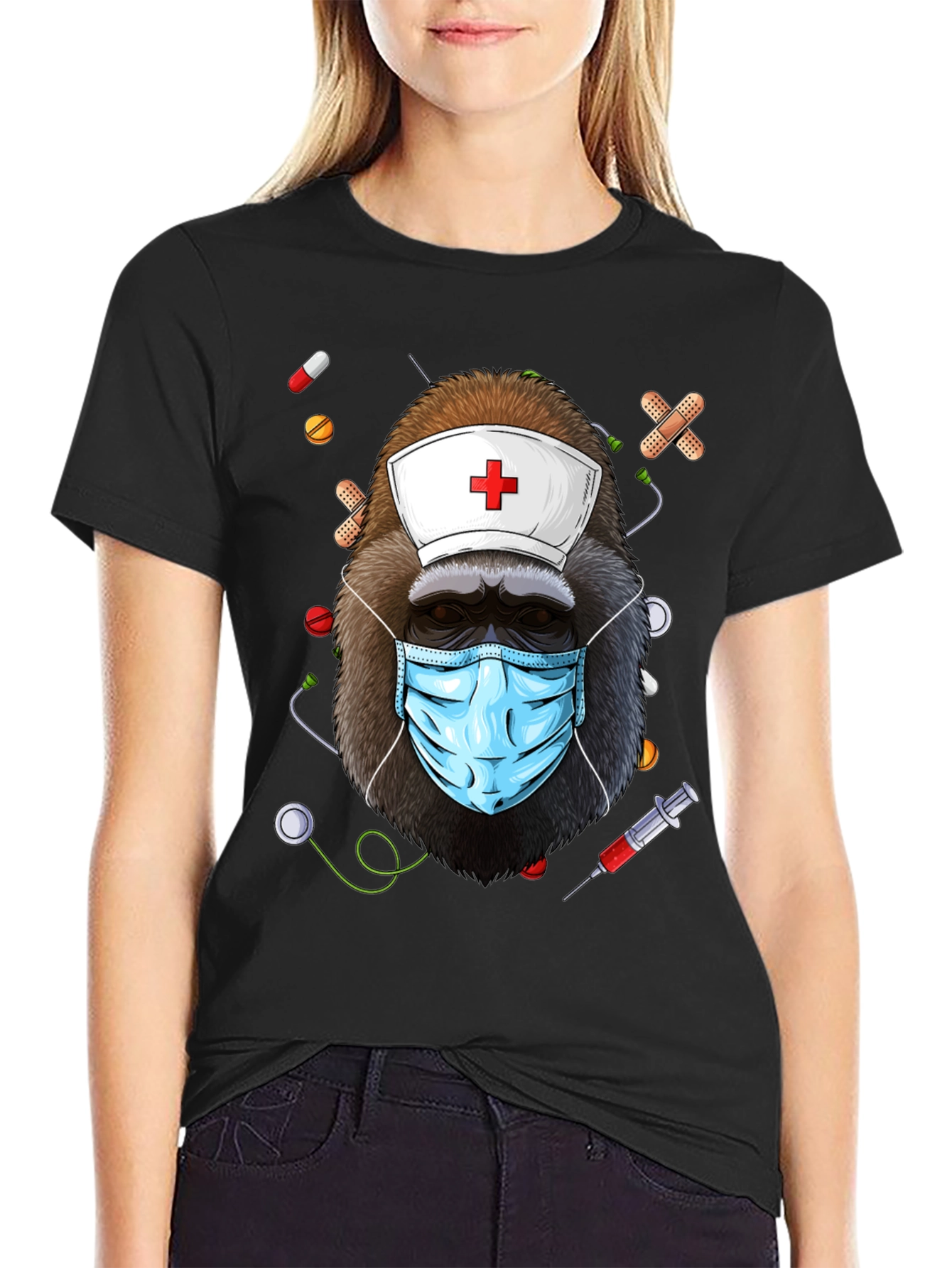 Black Nurse Gorilla T-Shirt - Medical Humor Tee view 2