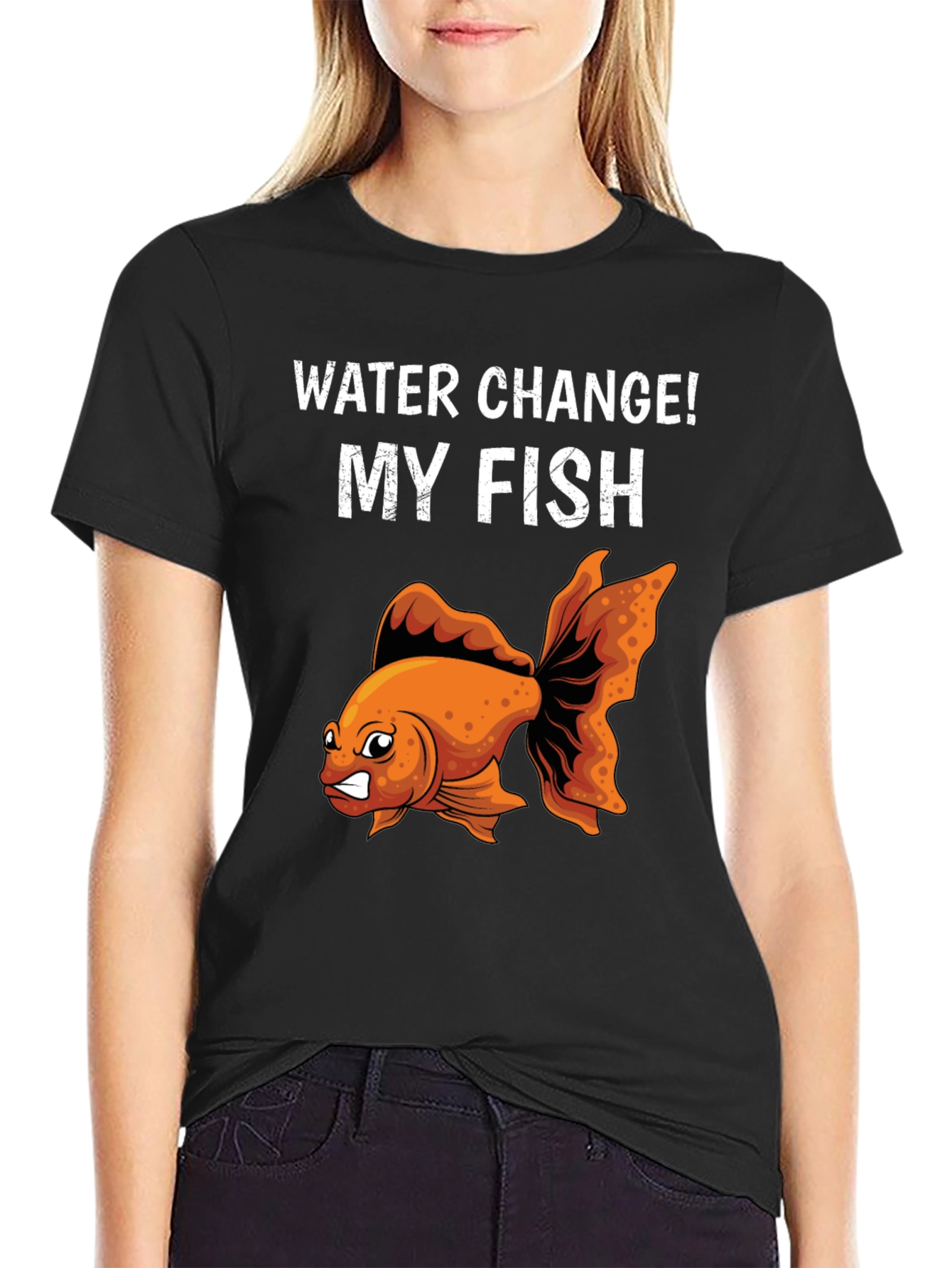 Black Funny Angry Goldfish Water Change T-Shirt view 2