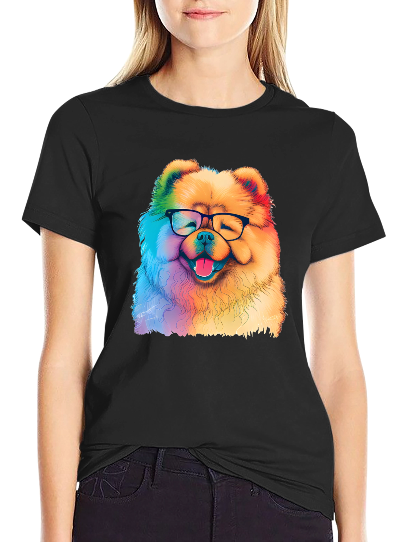 Black Rainbow Dog Glasses T-Shirt view 2