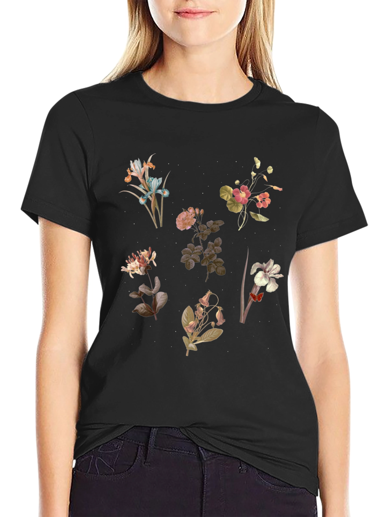 Black Floral Print Black T-Shirt view 2