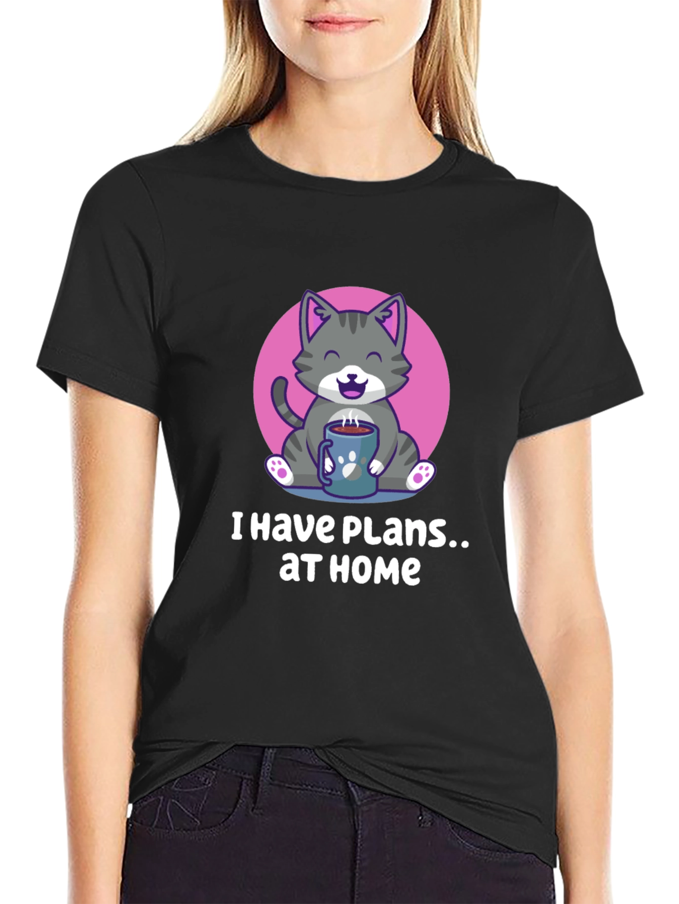 Black Cat Plans at Home T-Shirt view 2