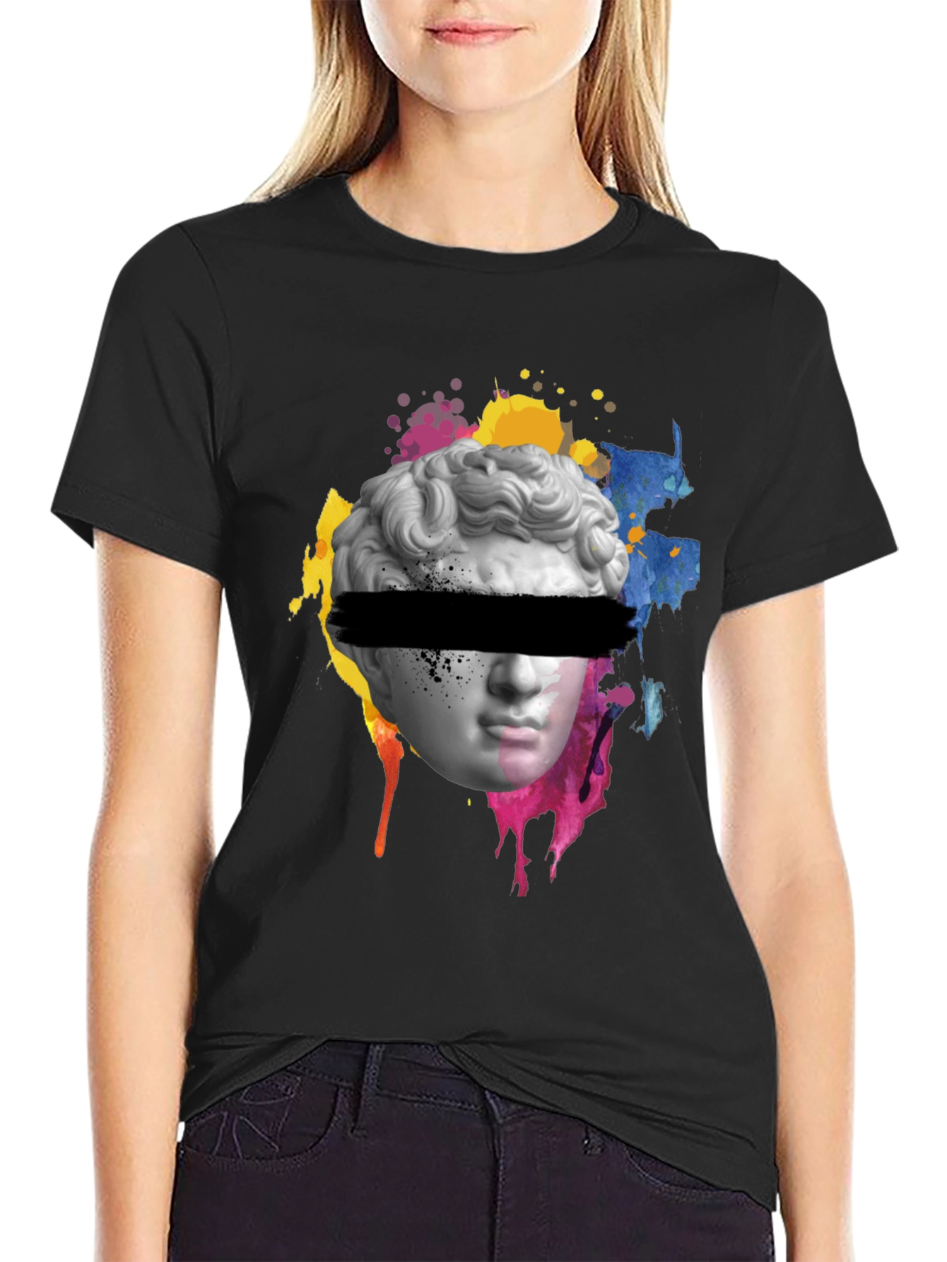 Black Statue Head Graphic Tee - Artistic Streetwear view 2