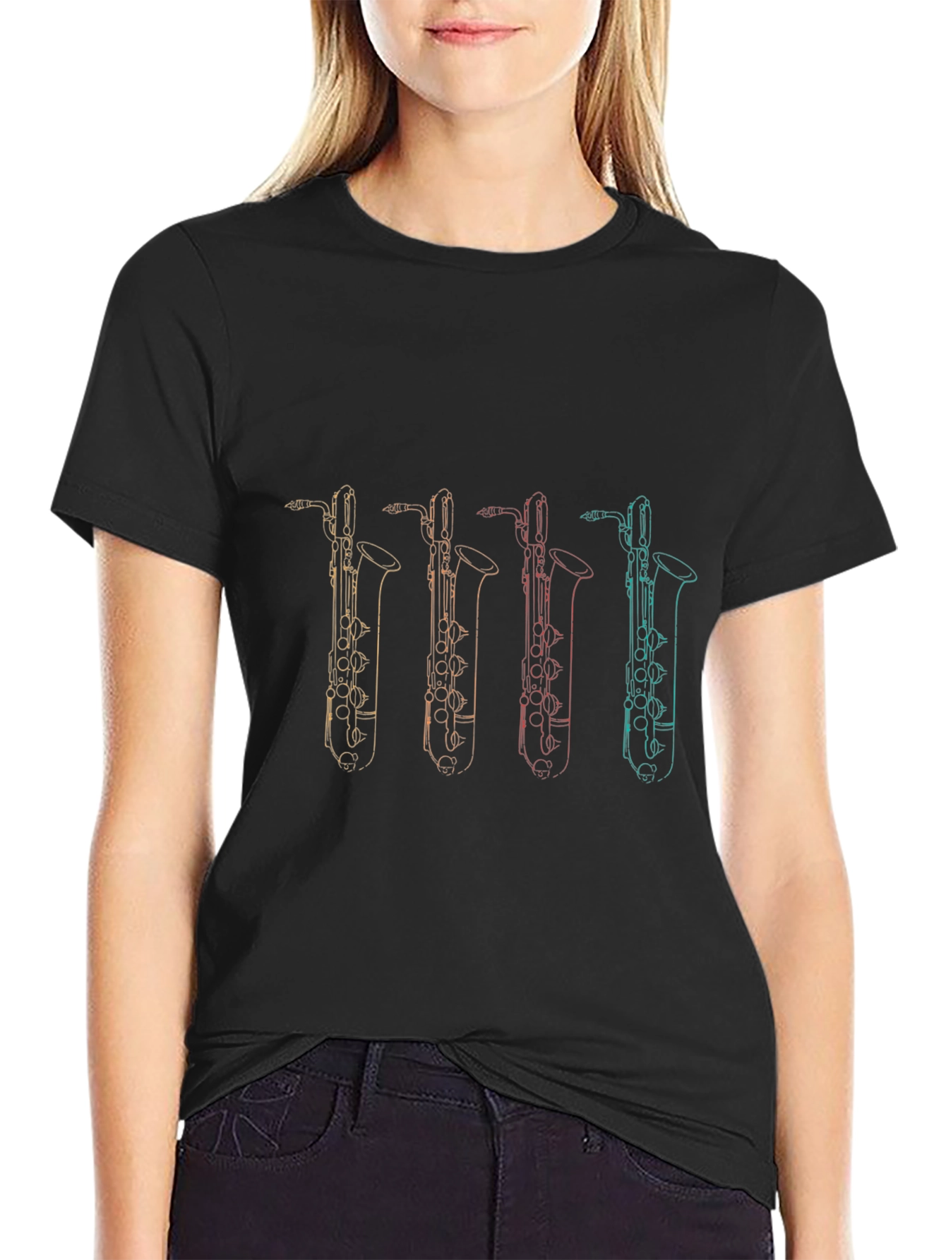 Black Saxophone Graphic Tee - Music Lover's Shirt view 2