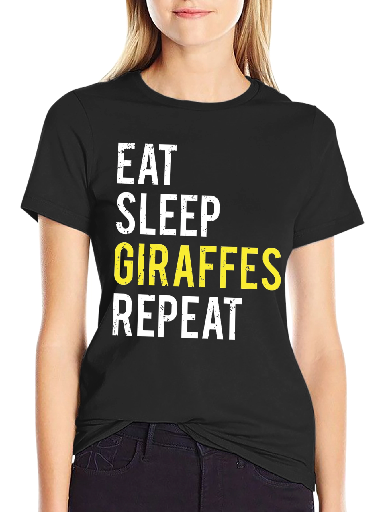 Black Eat Sleep Giraffes Repeat Black T-Shirt view 2