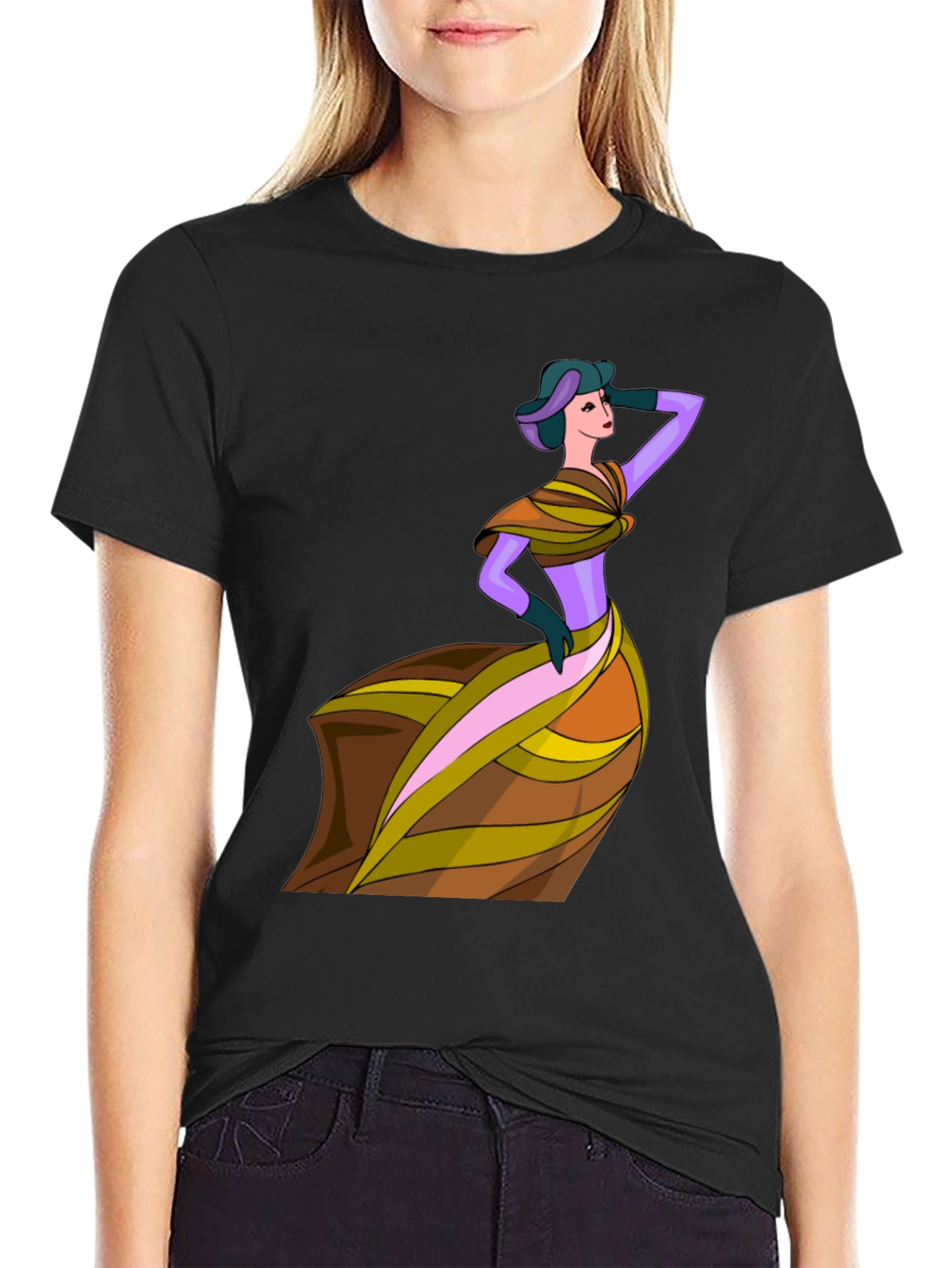 Black Retro Lady T-Shirt - Vintage Style Graphic Tee view 2