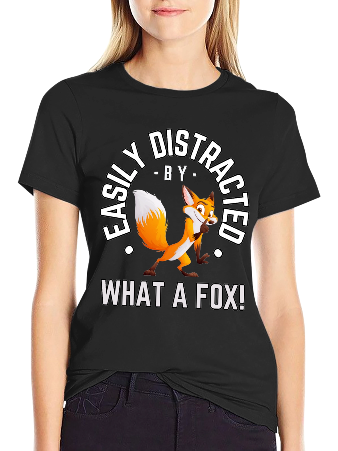 Black Easily Distracted By What A Fox! T-Shirt view 2