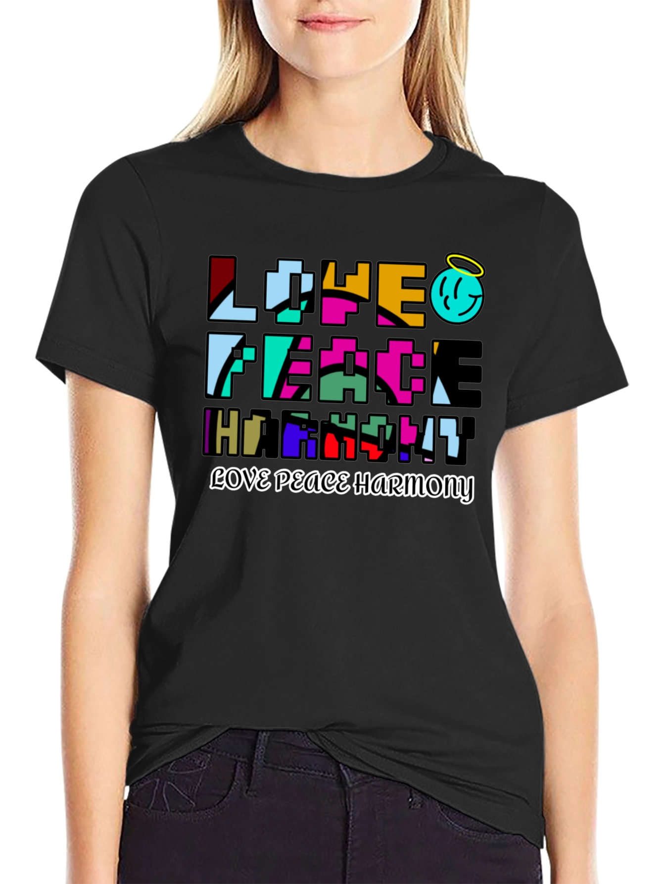 Black Love Peace Harmony Graphic T-Shirt - Black view 2
