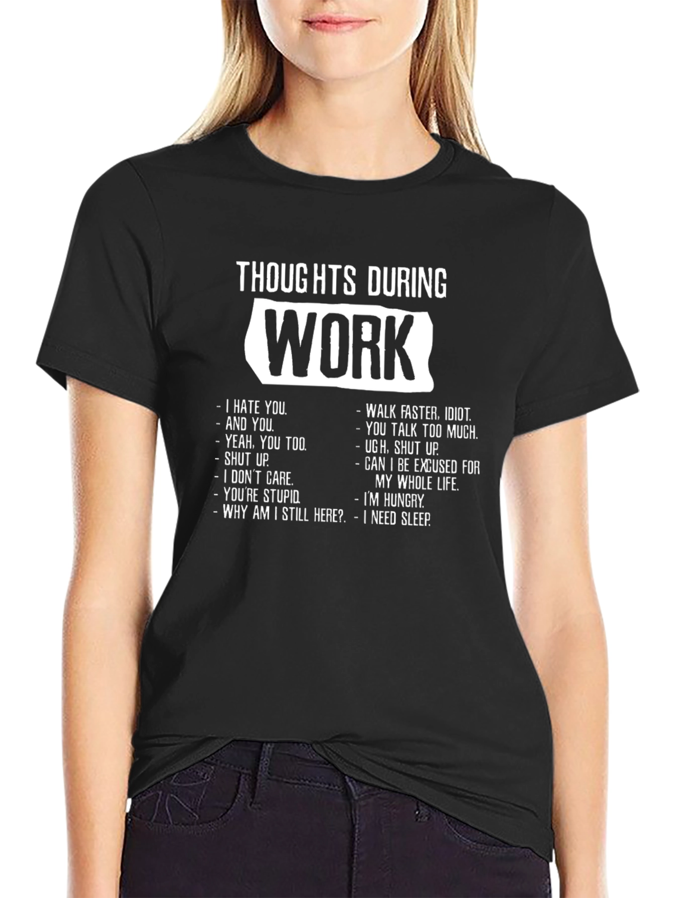 Black Thoughts During Work T-Shirt - Funny Office Humor Tee view 2