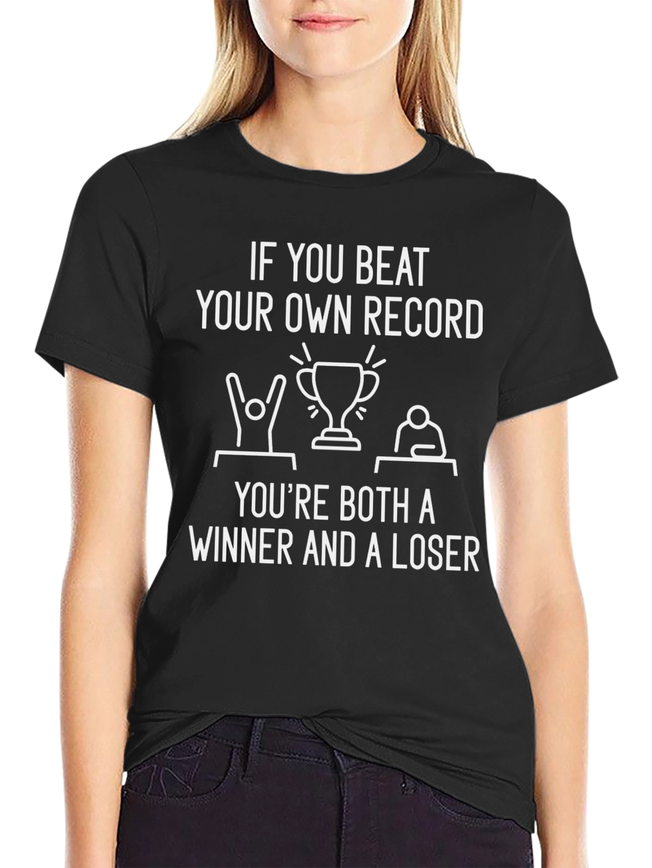 Black Funny "Beat Your Own Record" Graphic T-Shirt view 2