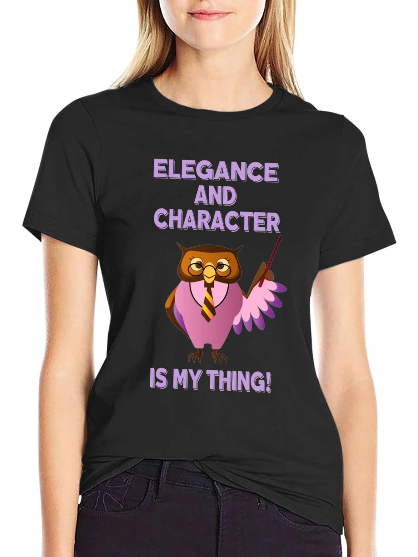 Black Elegance and Character Owl T-Shirt view 2