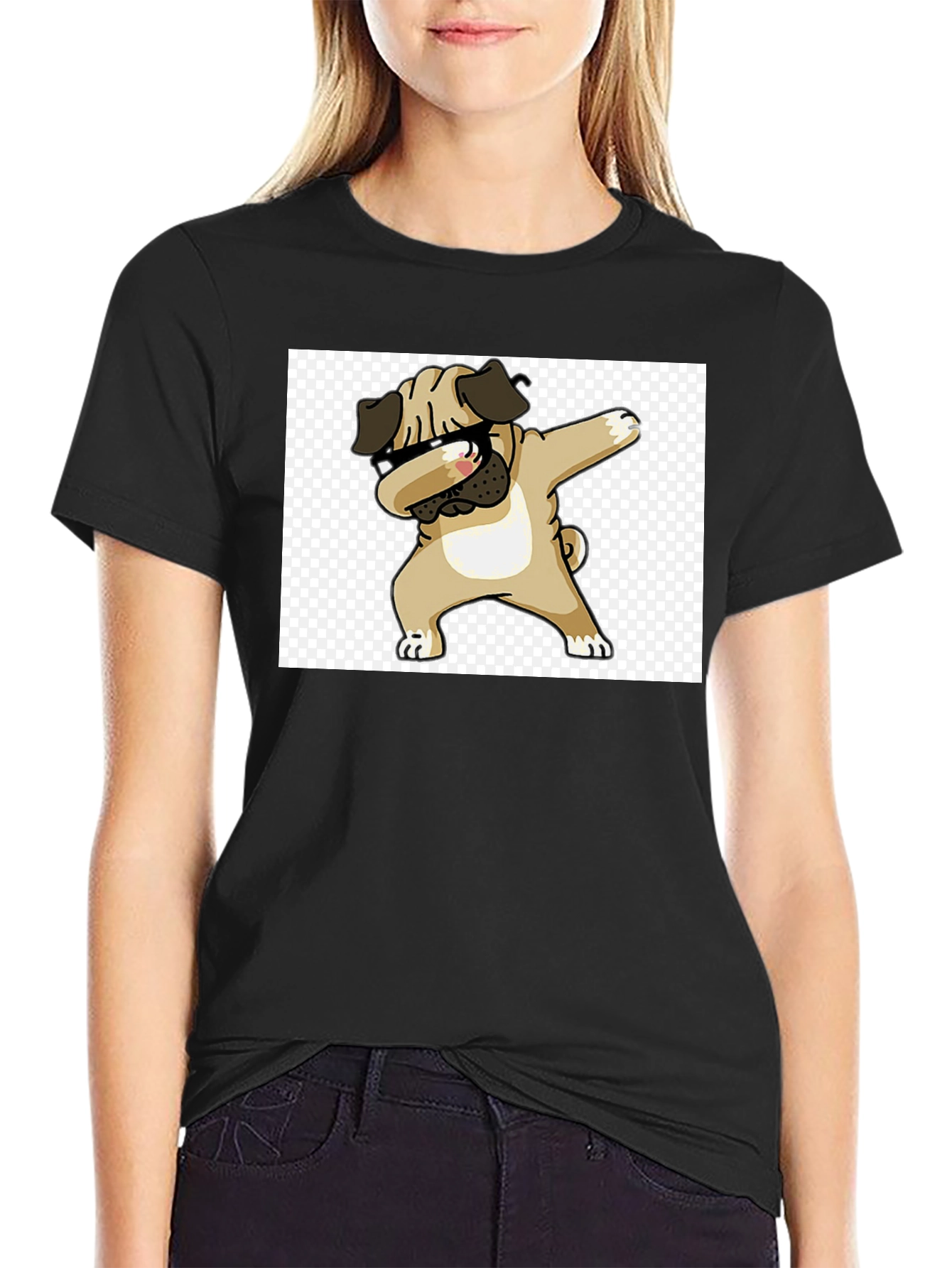 Black Dabbing Pug Black T-Shirt - Cool Novelty Tee view 2