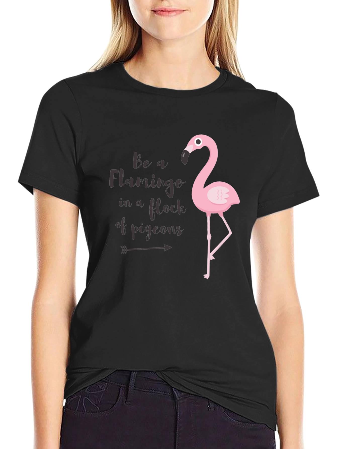 Black Be a Flamingo Black Graphic Tee view 2