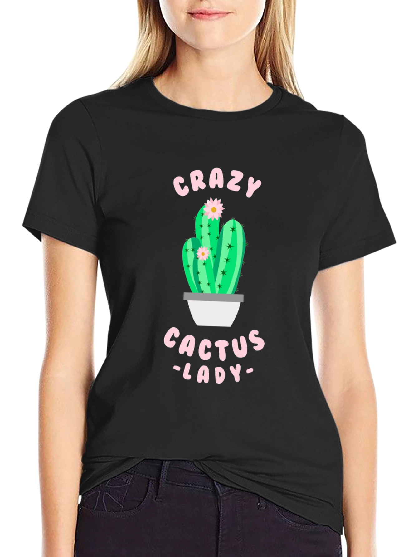 Black Crazy Cactus Lady Black T-Shirt view 2