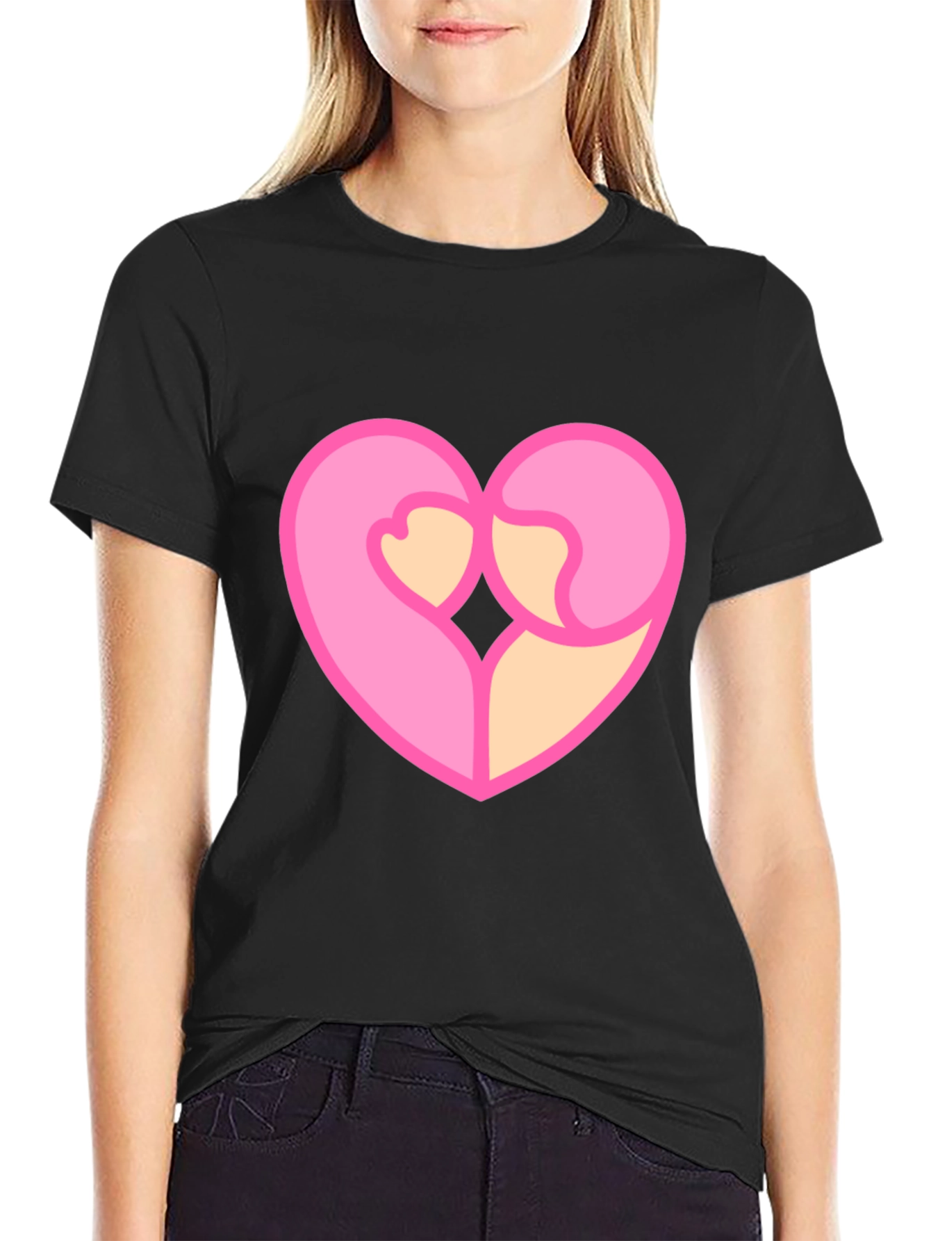 Black Heart Hug Graphic Tee - Black Cotton Blend view 2