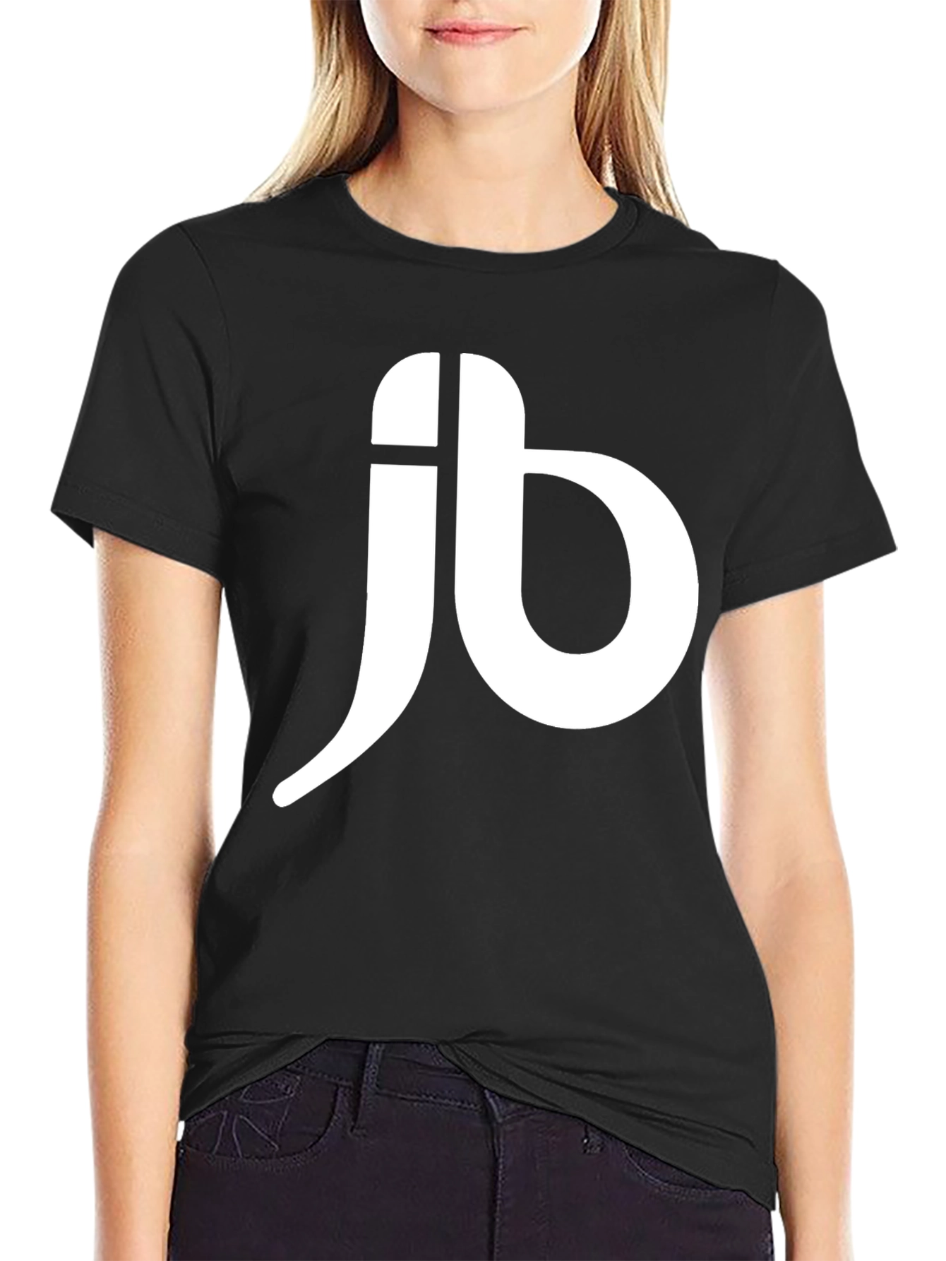 Black Men's Black T-Shirt with White JB Logo view 2