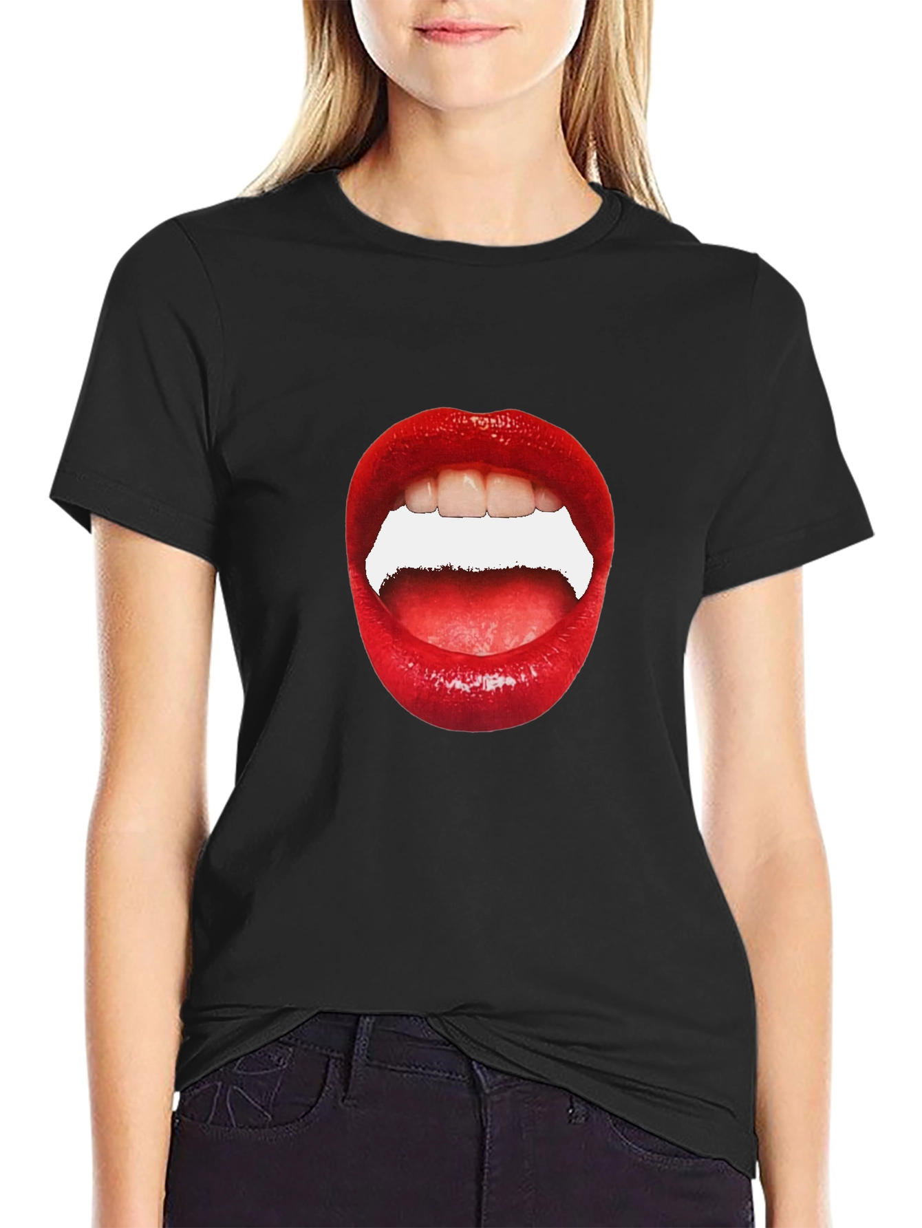 Black Bold Lip Graphic Tee - Black Unisex T-Shirt view 2