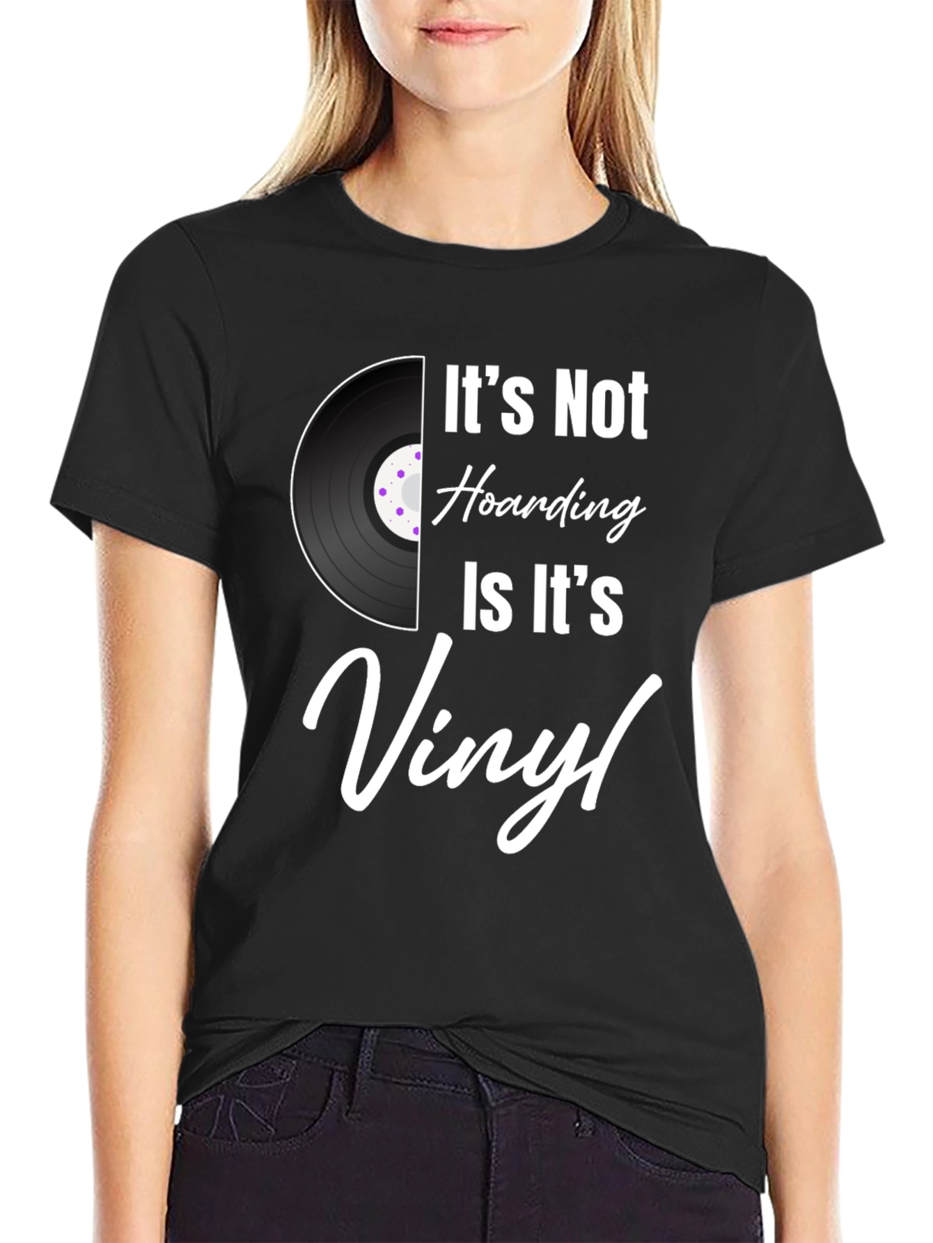 Black It's Not Hoarding, It's Vinyl T-Shirt view 2