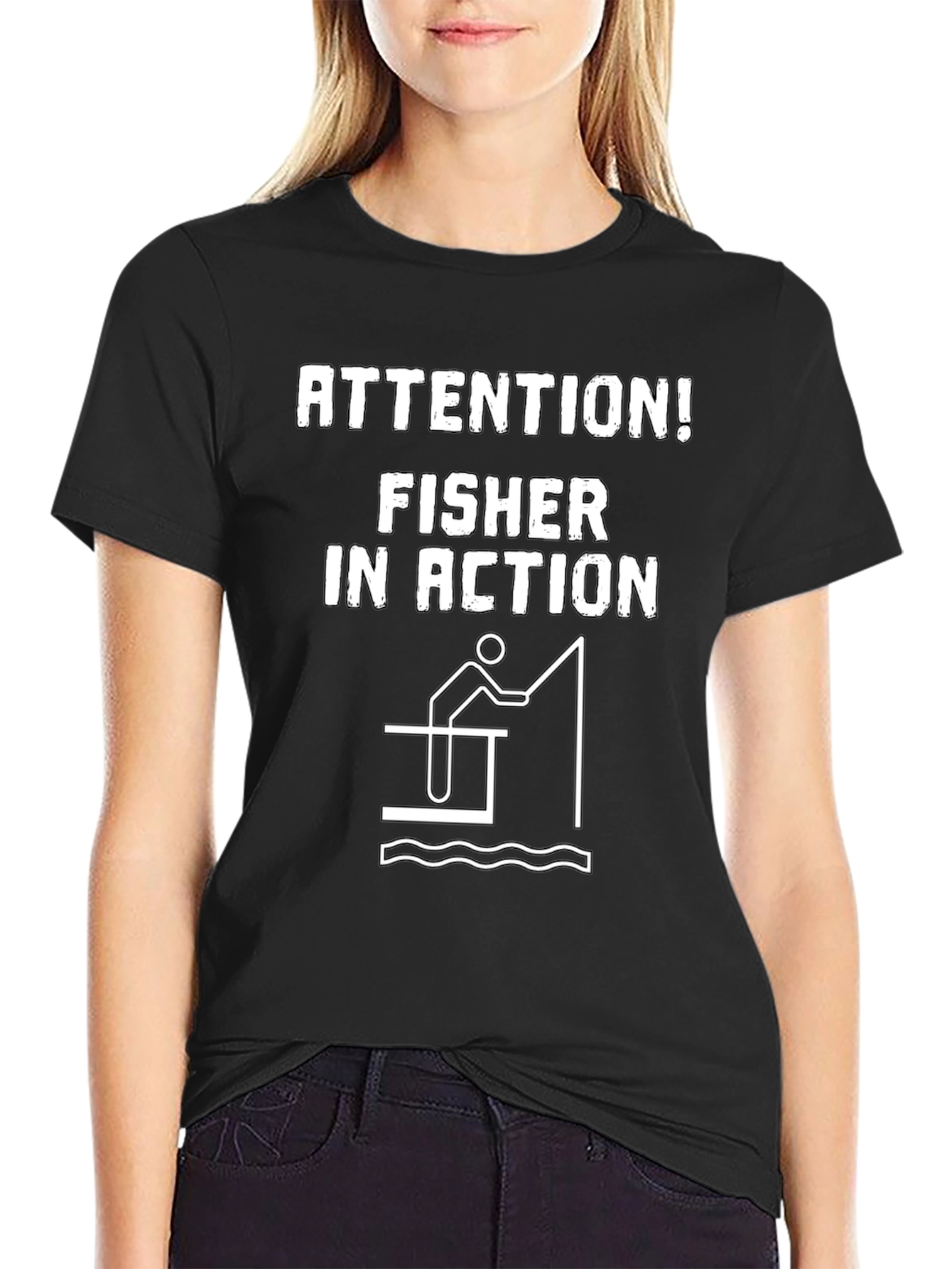 Black Attention! Fisher In Action Black T-Shirt view 2