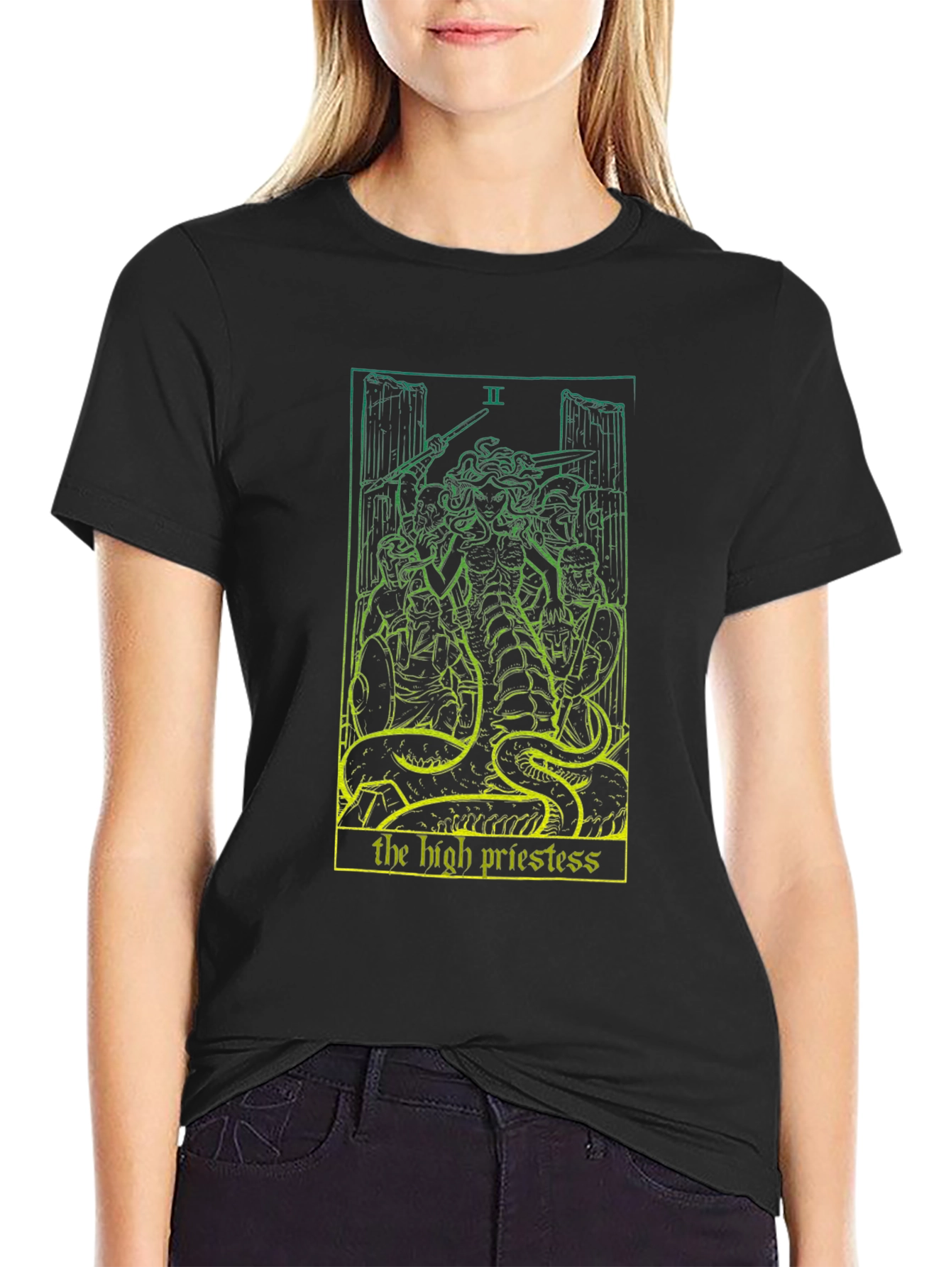 Black The High Priestess Tarot Card T-Shirt - Black view 2