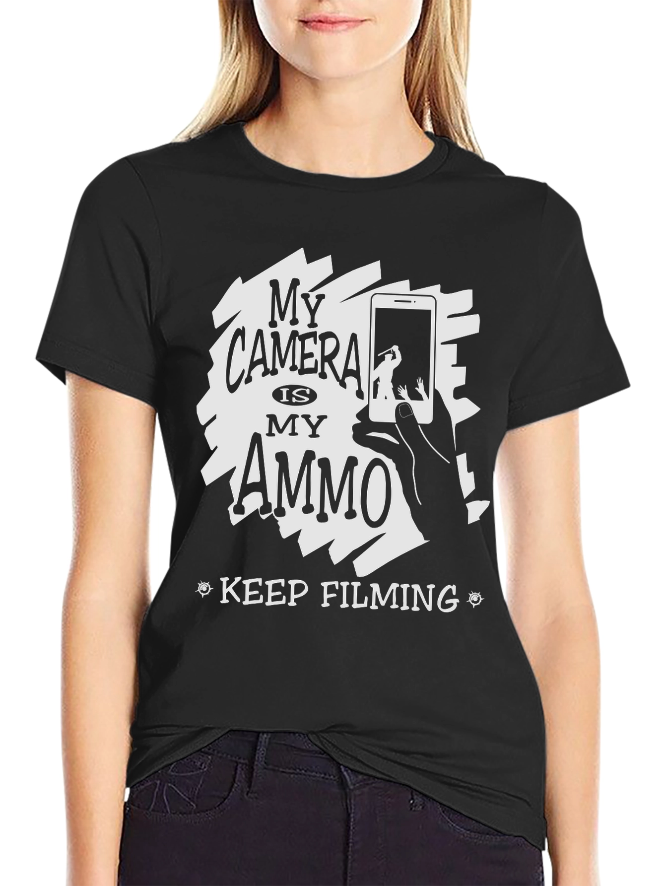 Black My Camera Is My Ammo Black T-Shirt view 2