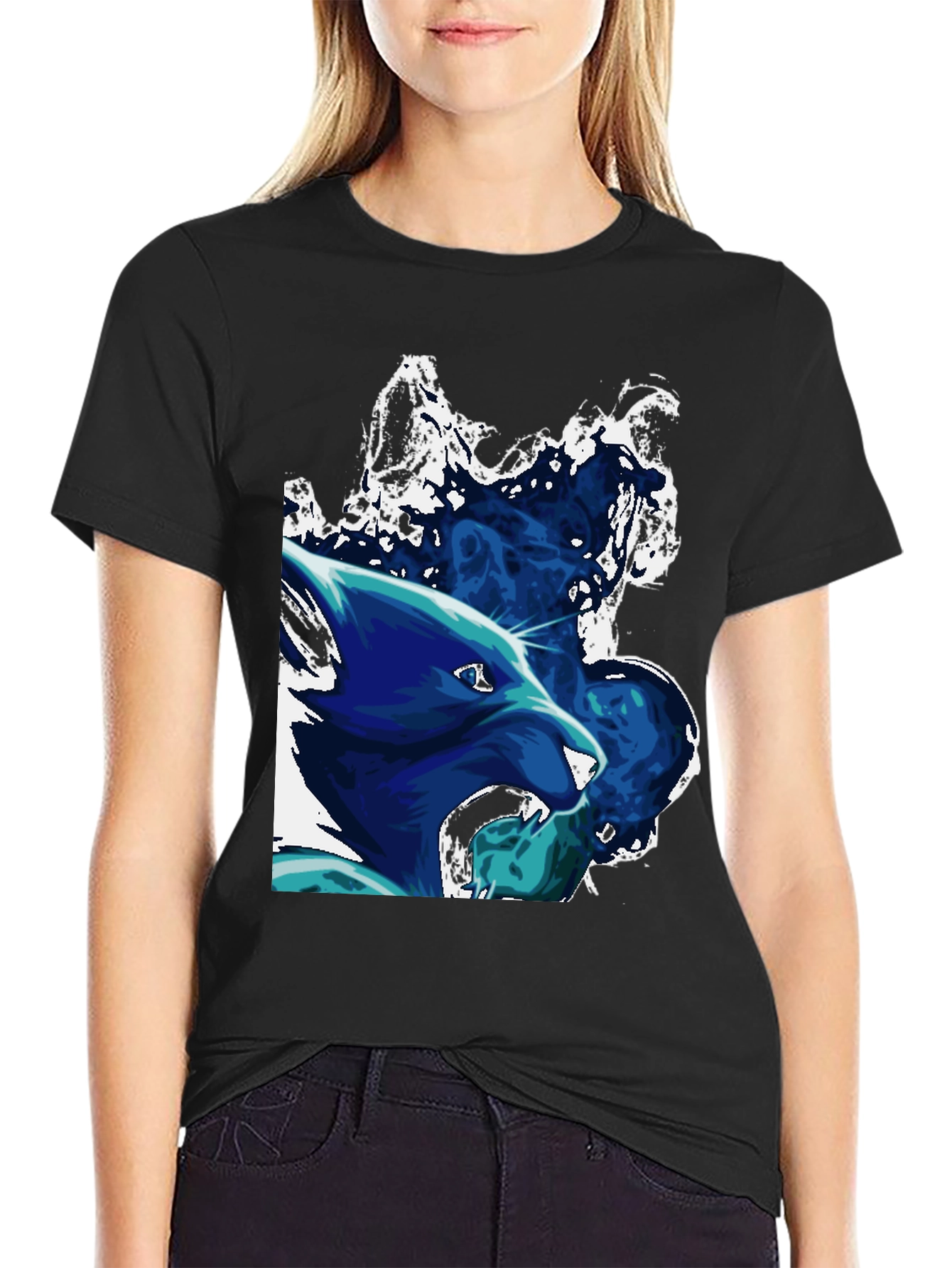 Black Graphic Wolf Black T-Shirt view 2