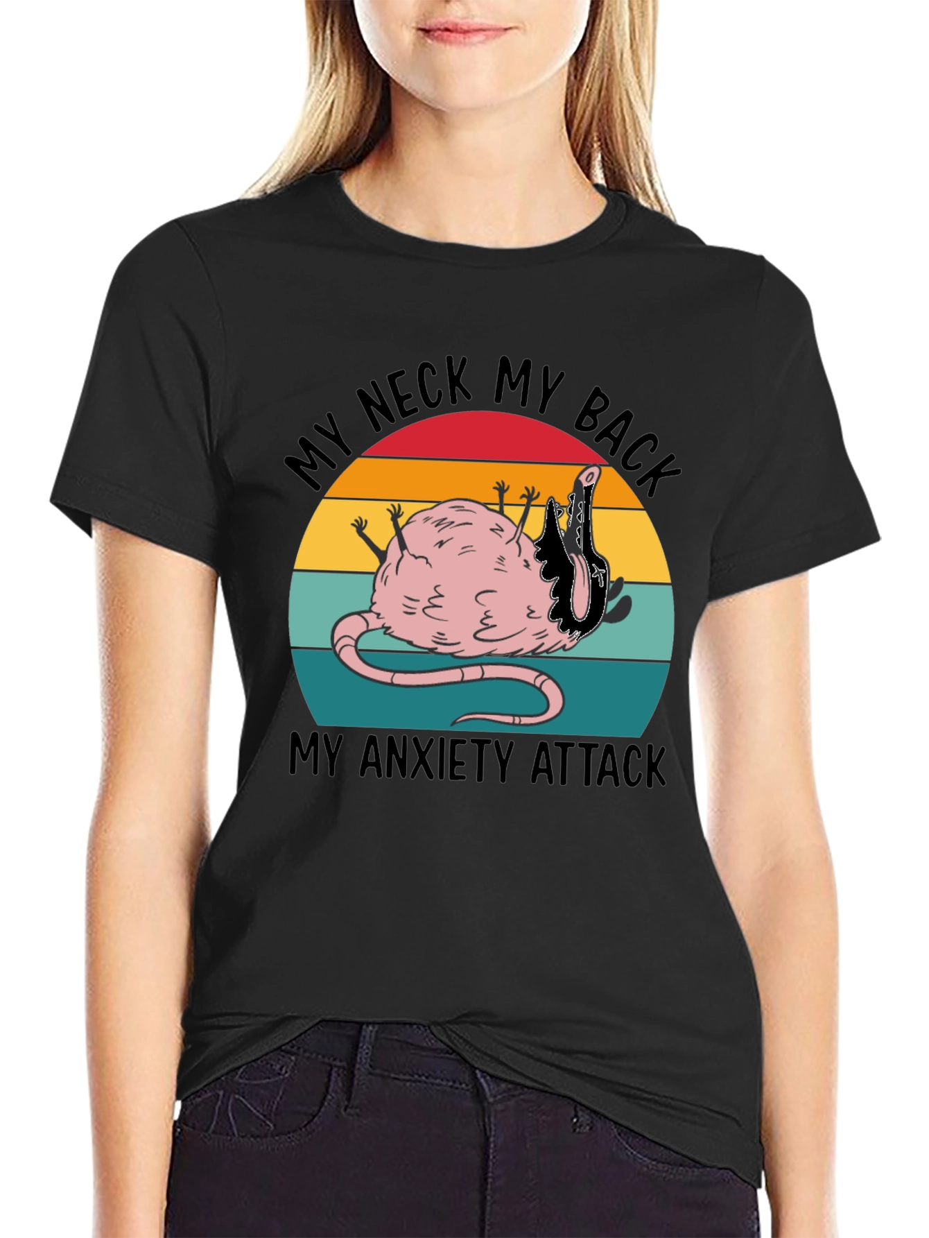 Black Funny 'My Neck My Back' Rat Anxiety T-Shirt view 2