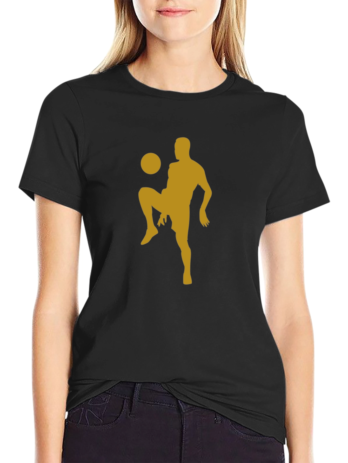 Black Soccer Player Silhouette Tee - Black Cotton Blend Shirt view 2