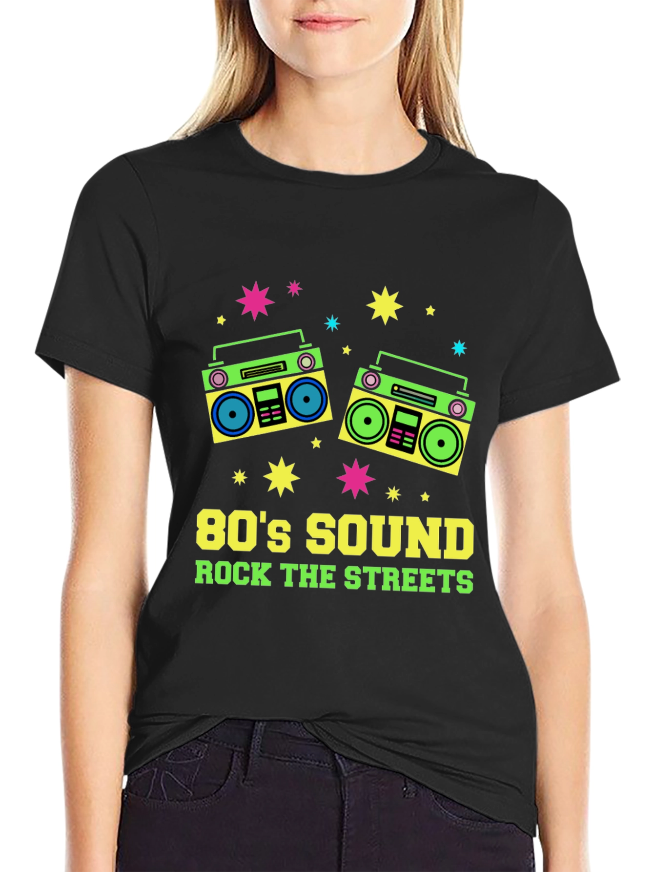 Black 80's Sound Retro Boombox Graphic Tee view 2