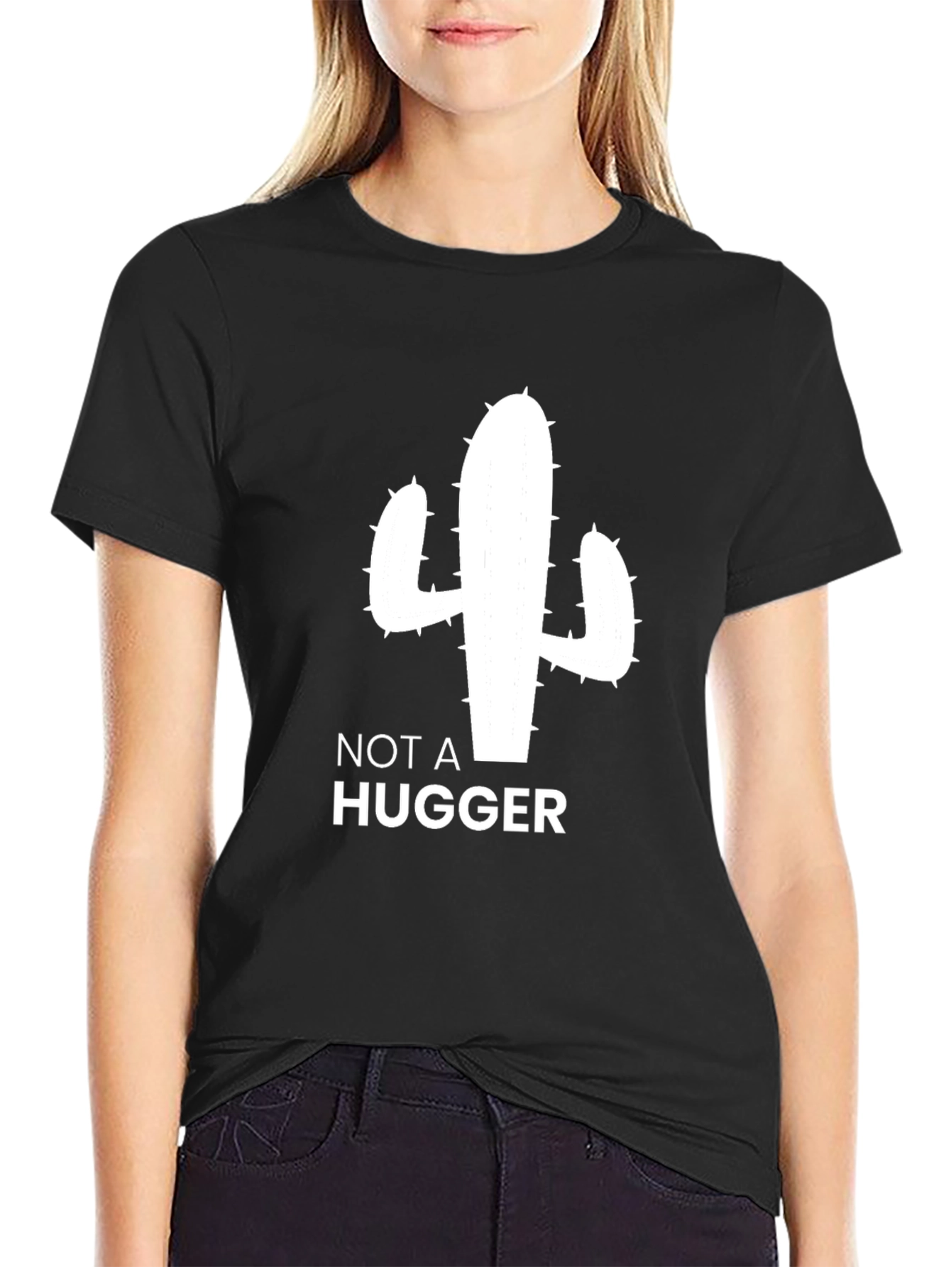 Black Not a Hugger Cactus T-Shirt - Unisex Graphic Tee view 2