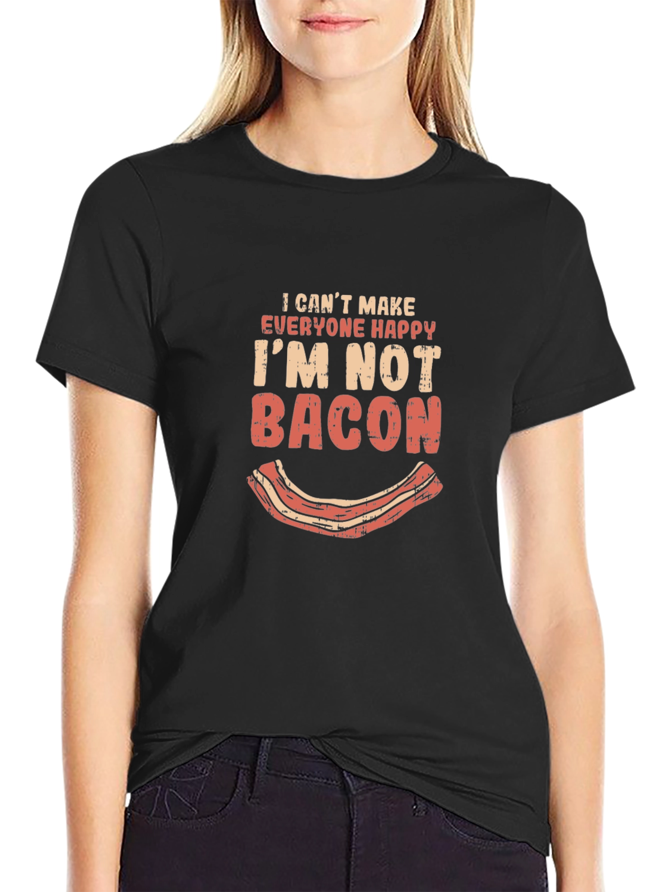 Black Funny Bacon Graphic T-Shirt - I Can't Make Everyone Happy view 2