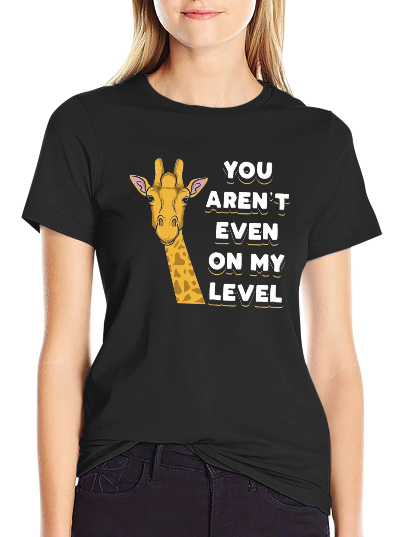 Black Funny Giraffe T-Shirt - You Aren't Even On My Level view 2