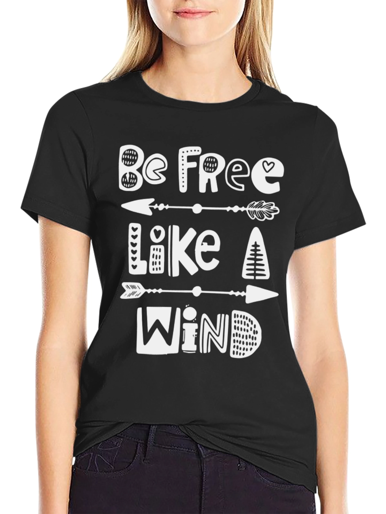 Black Be Free Like a Wind Graphic Tee view 2