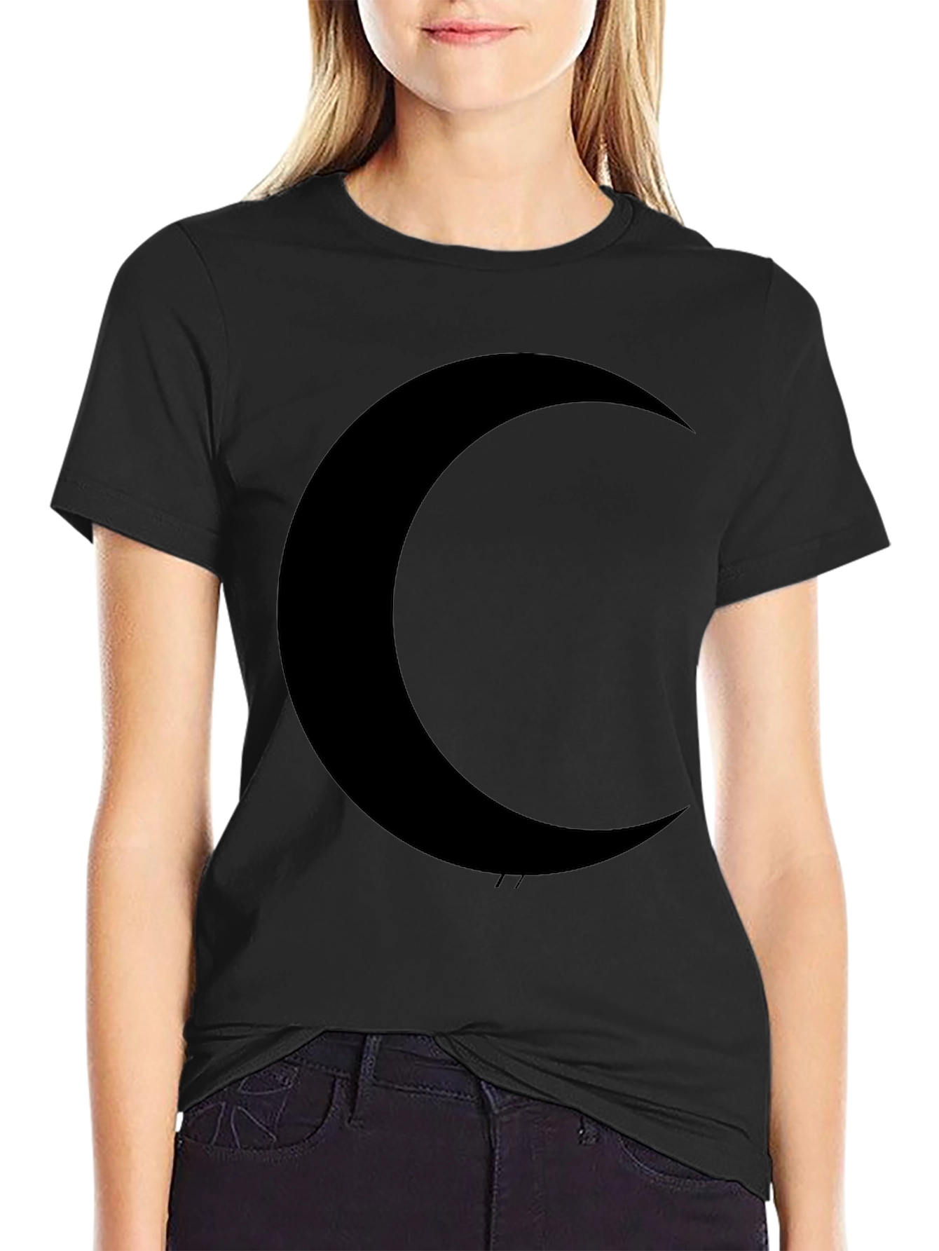 Black Midnight Moon Black T-Shirt - Stylish Crescent Graphic Tee view 2