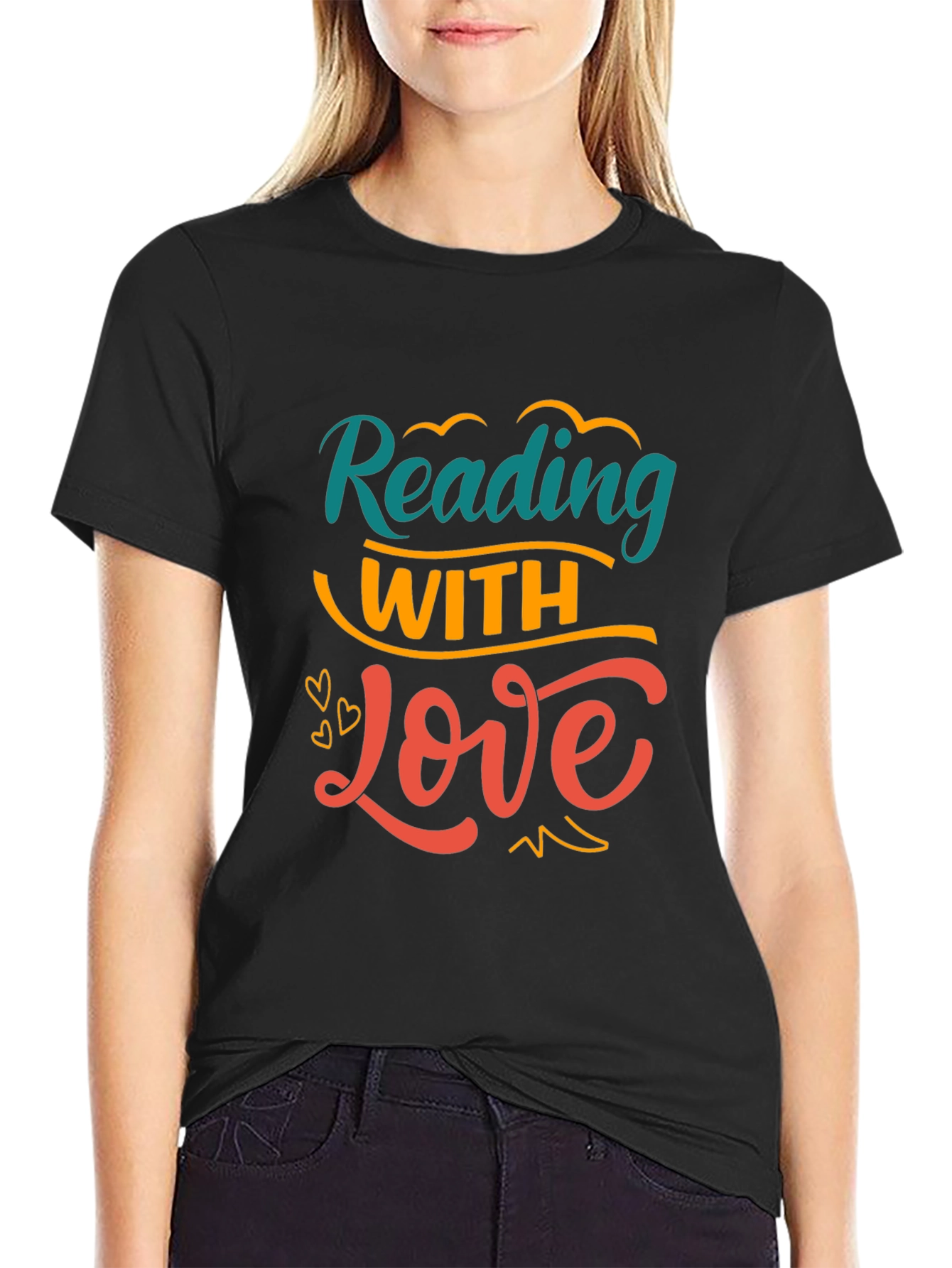 Black Reading with Love Graphic Tee view 2
